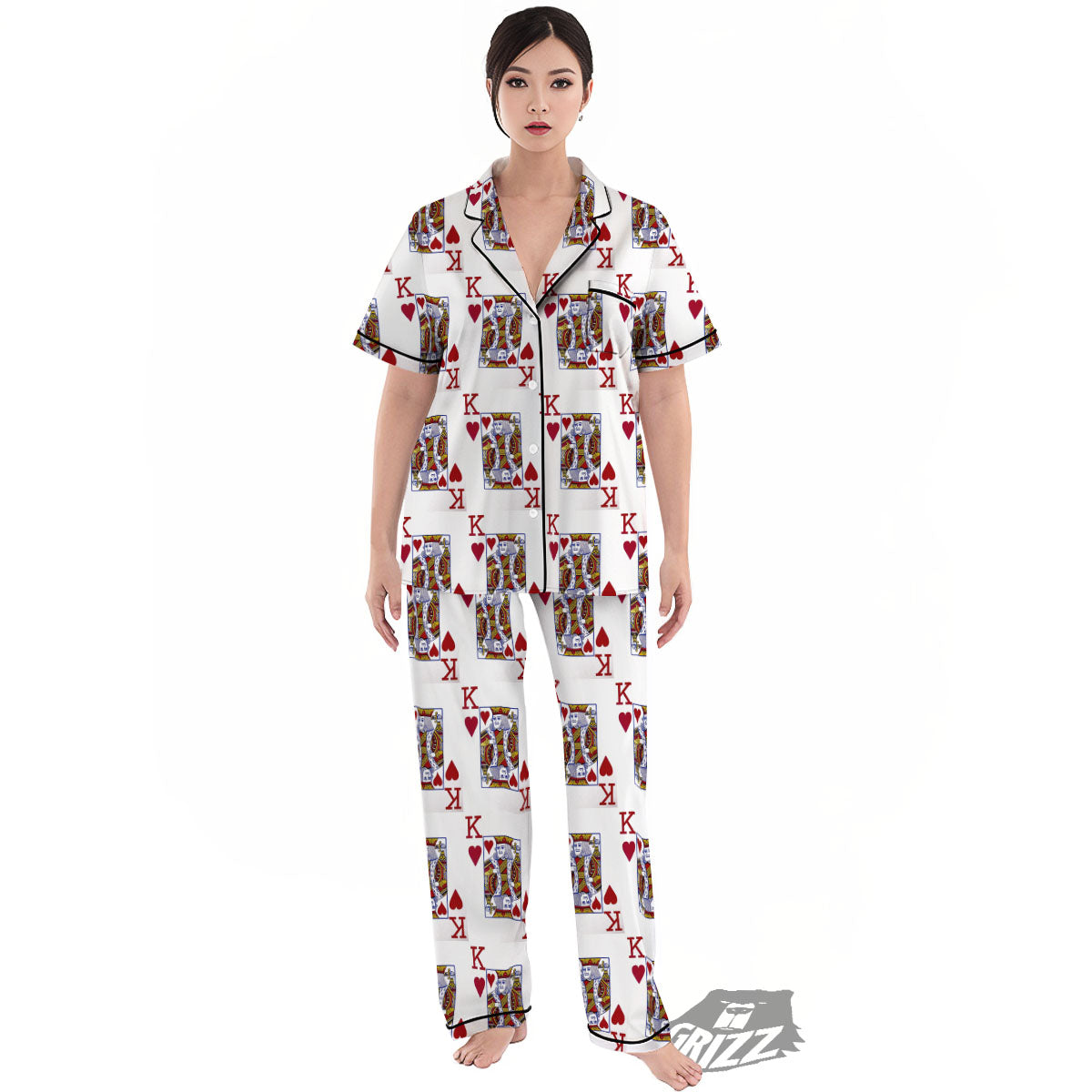 Playing Card King Of Hearts Print Pattern Women's Pajamas Set-grizzshop