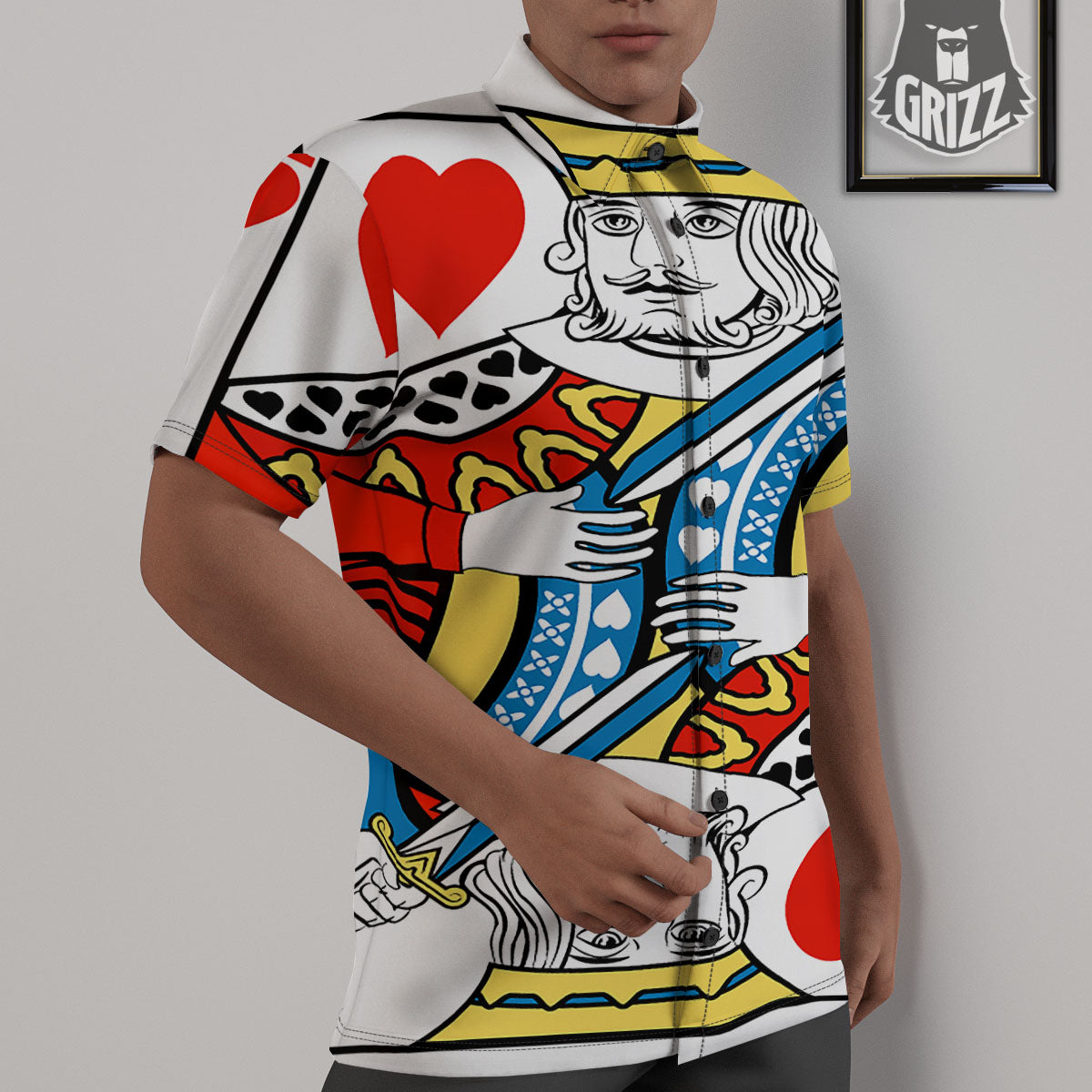 Playing Card King Of Hearts Print Untucked Shirts-grizzshop