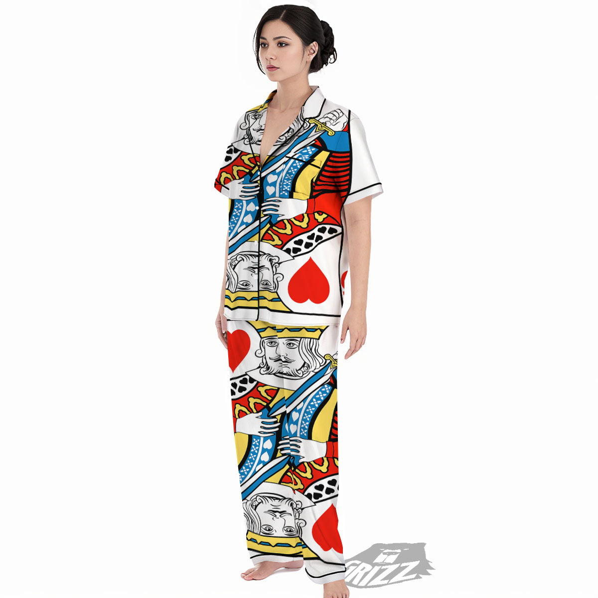 Playing Card King Of Hearts Print Women's Pajamas Set-grizzshop