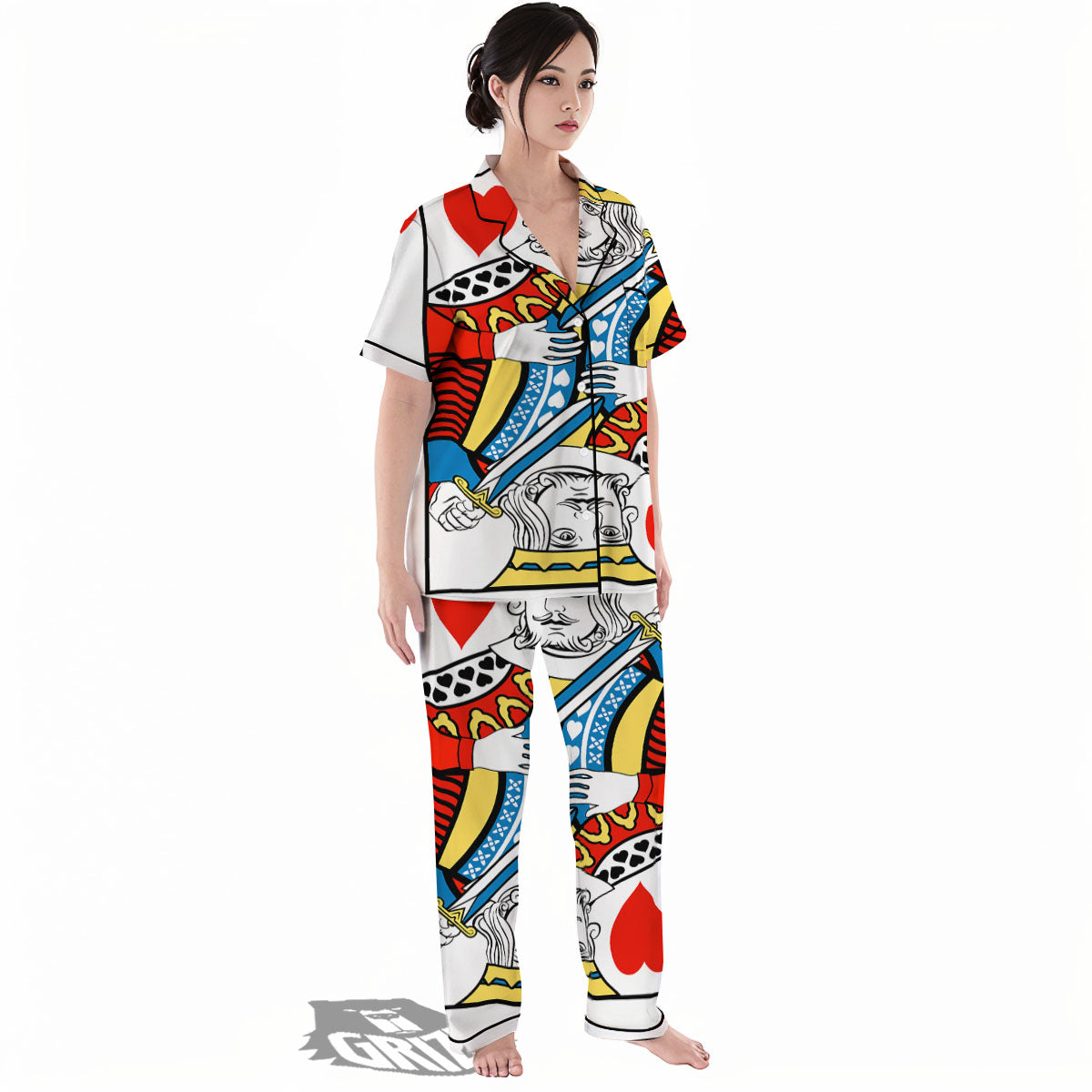 Playing Card King Of Hearts Print Women's Pajamas Set-grizzshop