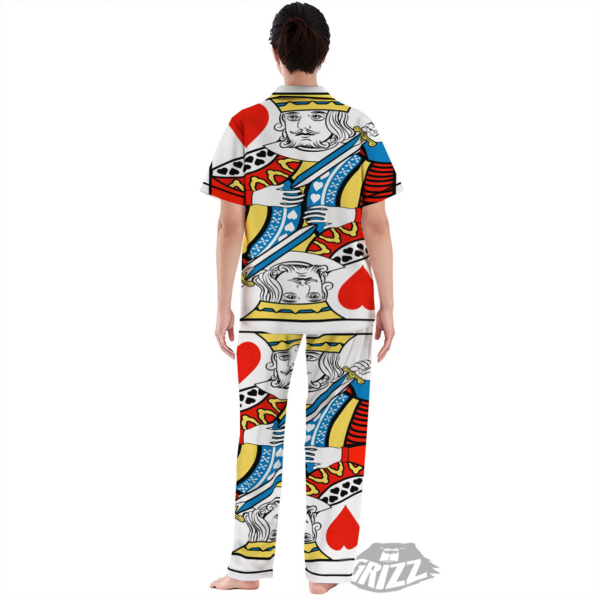 Playing Card King Of Hearts Print Women's Pajamas Set-grizzshop