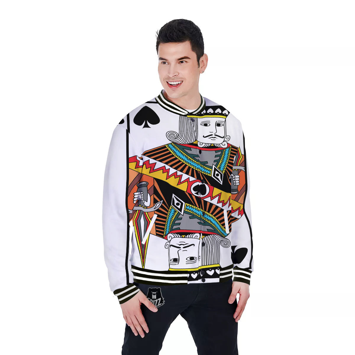 Playing Card King Of Spades Print Baseball Jacket-grizzshop
