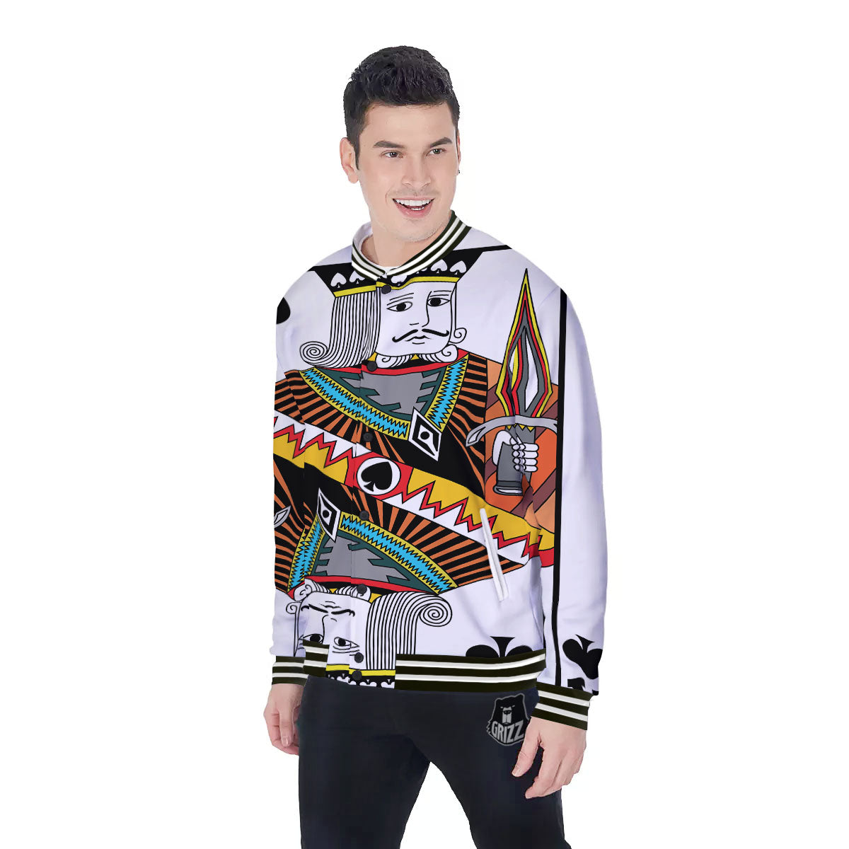 Playing Card King Of Spades Print Baseball Jacket-grizzshop