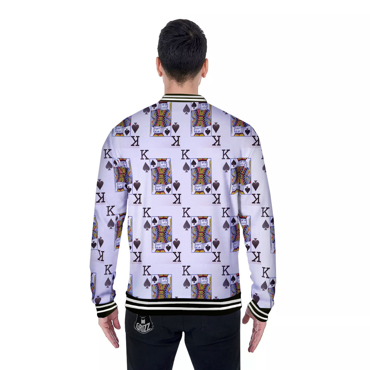 Playing Card King Of Spades Print Pattern Baseball Jacket-grizzshop