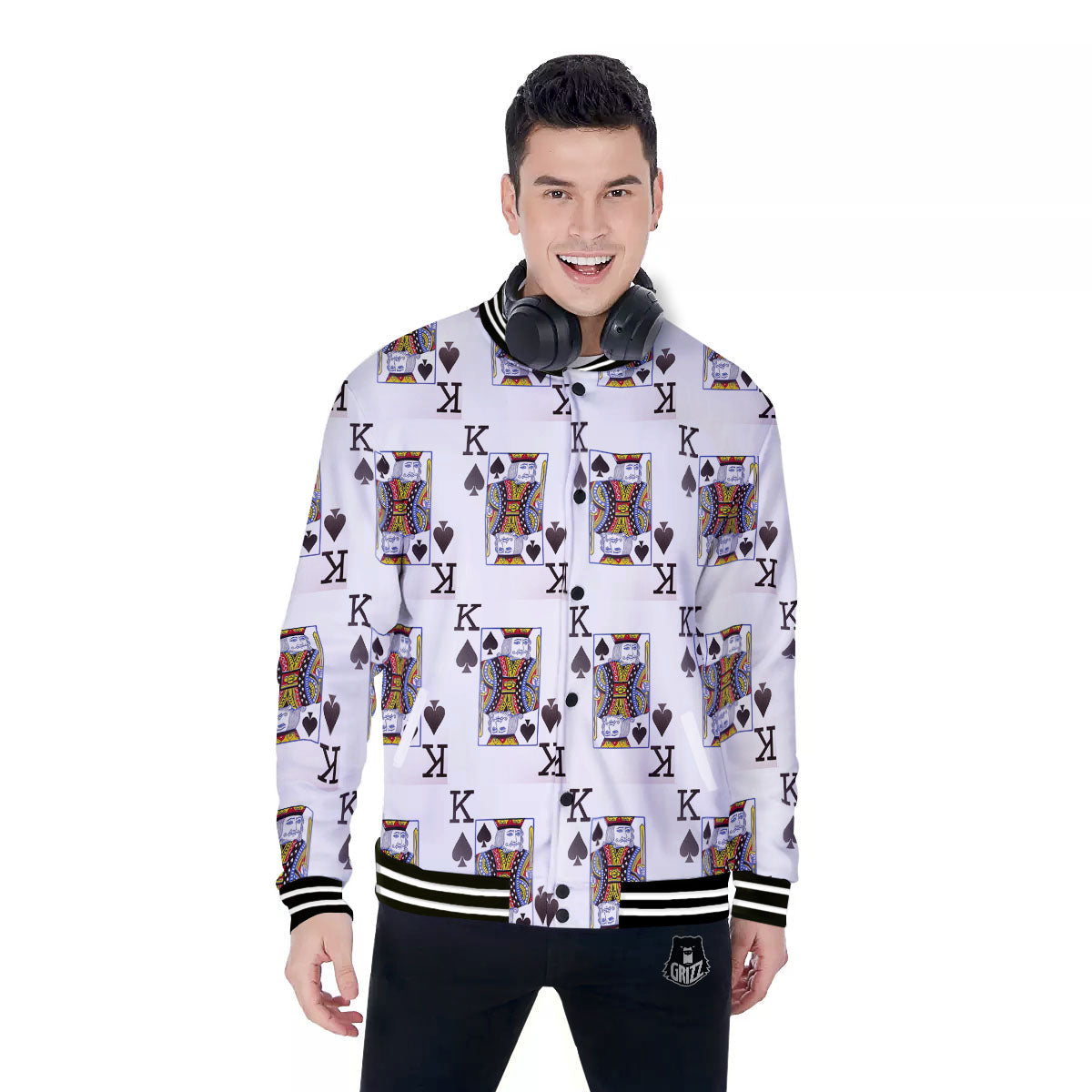 Playing Card King Of Spades Print Pattern Baseball Jacket-grizzshop