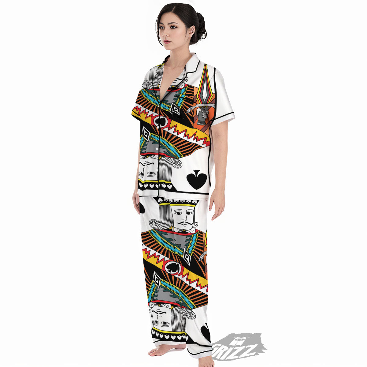 Playing Card King Of Spades Print Women's Pajamas Set-grizzshop