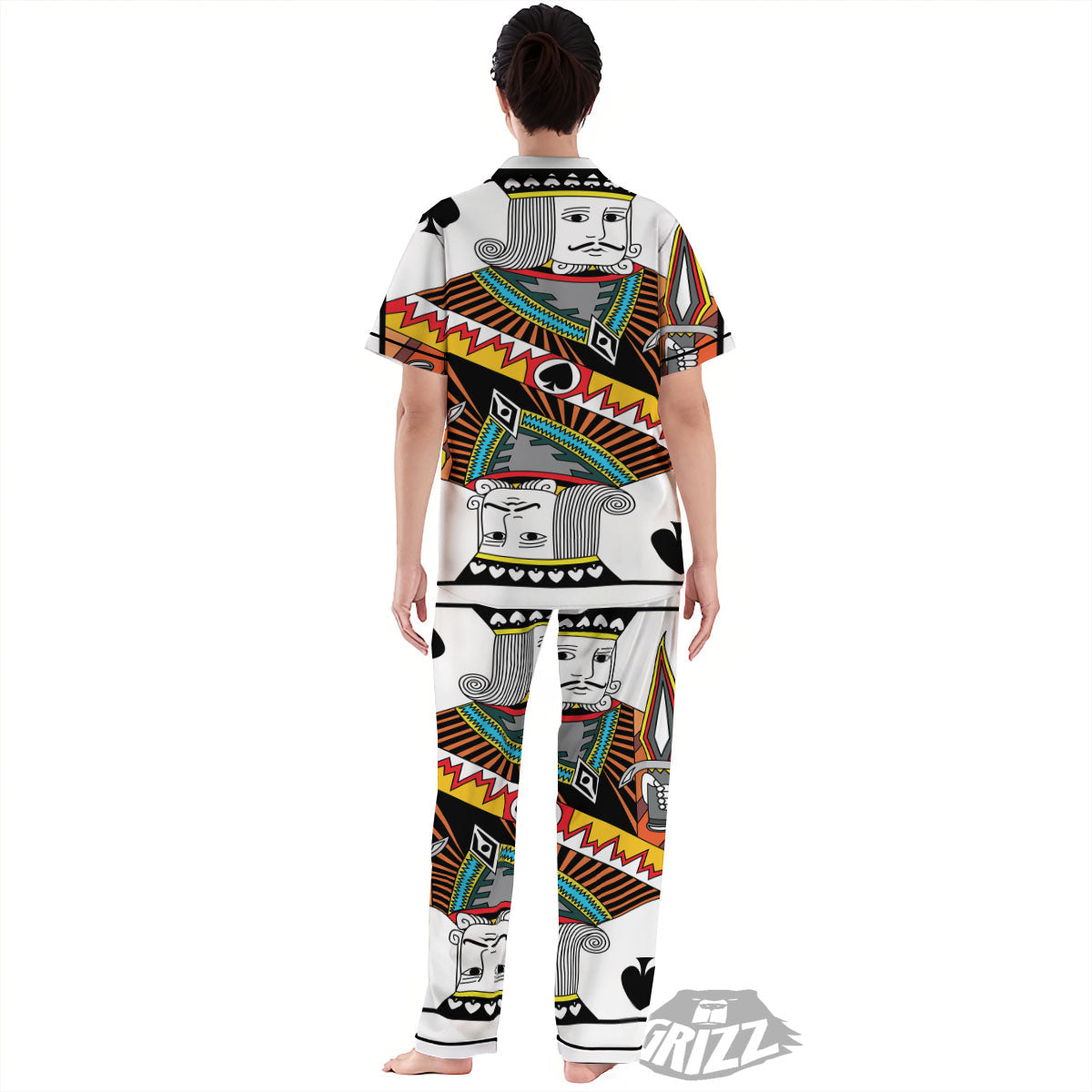 Playing Card King Of Spades Print Women's Pajamas Set-grizzshop