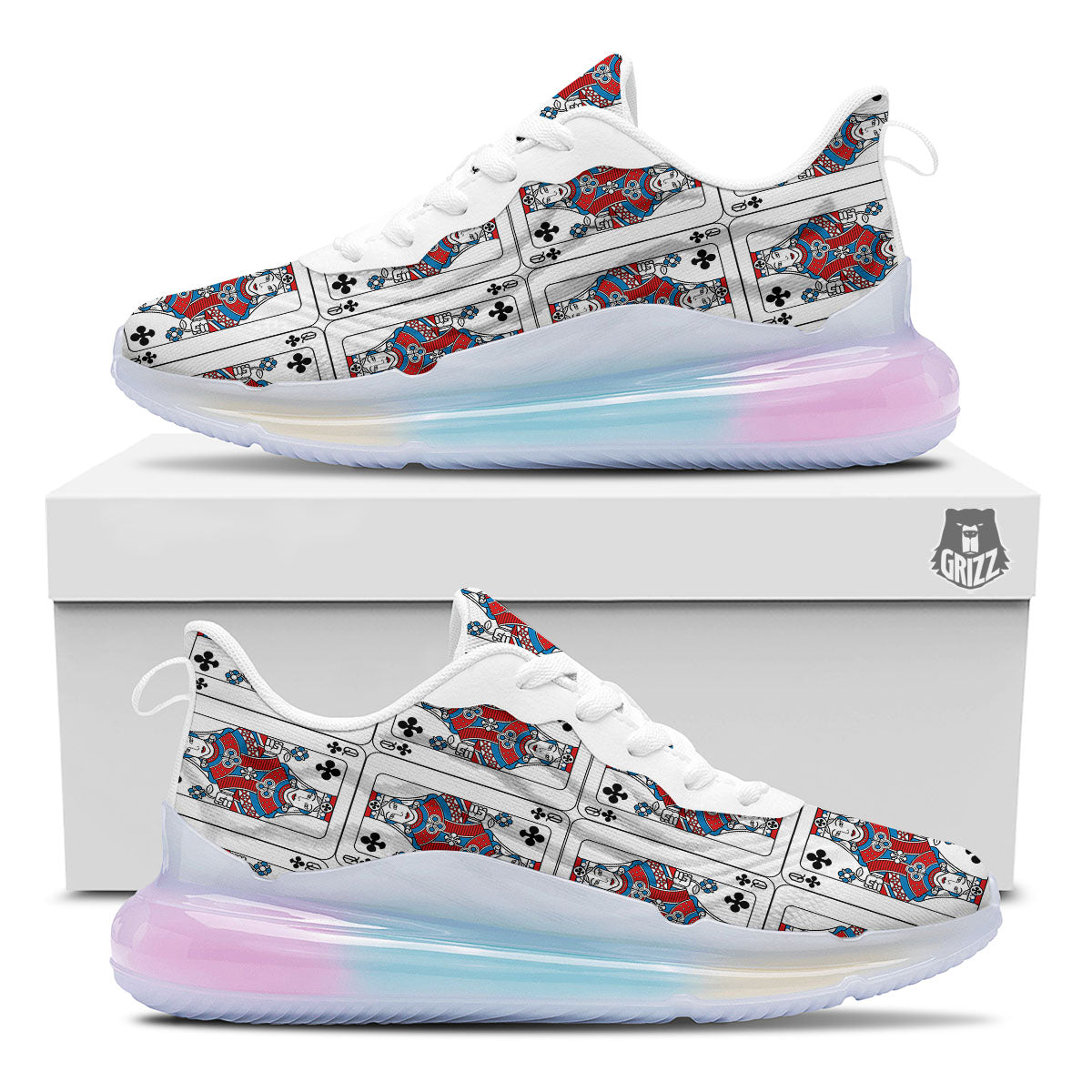 Playing Card Queen Of Clubs Print Pattern Running Sneakers-grizzshop