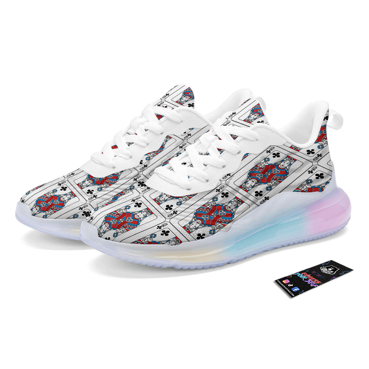 Playing Card Queen Of Clubs Print Pattern Running Sneakers-grizzshop
