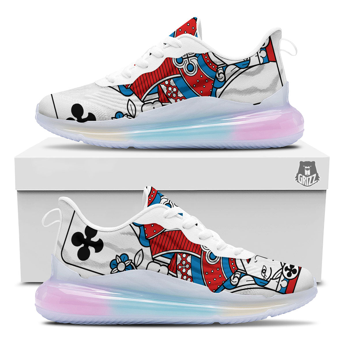 Playing Card Queen Of Clubs Print Running Sneakers-grizzshop