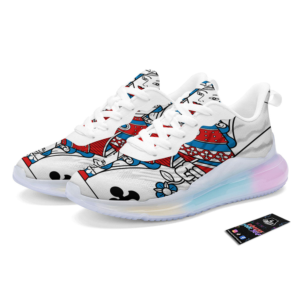 Playing Card Queen Of Clubs Print Running Sneakers-grizzshop