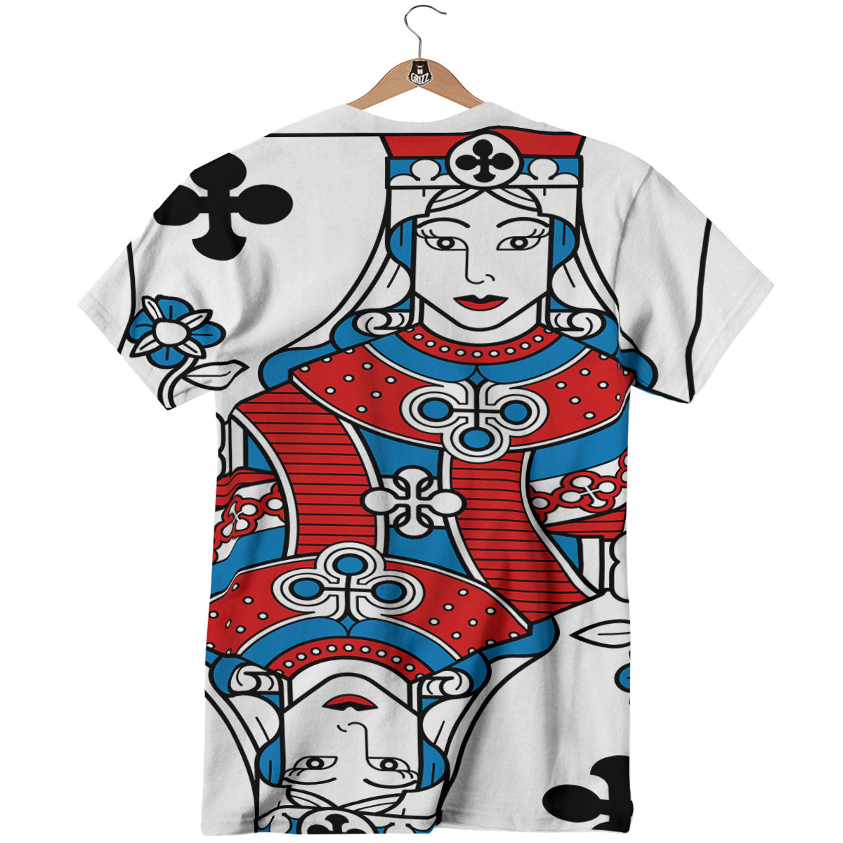 Playing Card Queen Of Clubs Print T-Shirt-grizzshop
