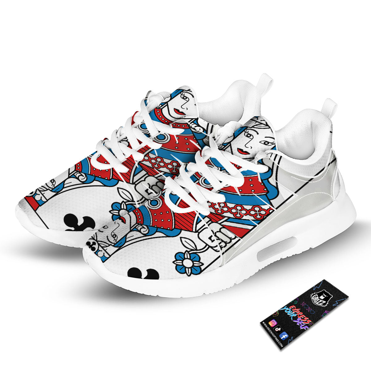 Playing Card Queen Of Clubs Print Tennis Shoes-grizzshop