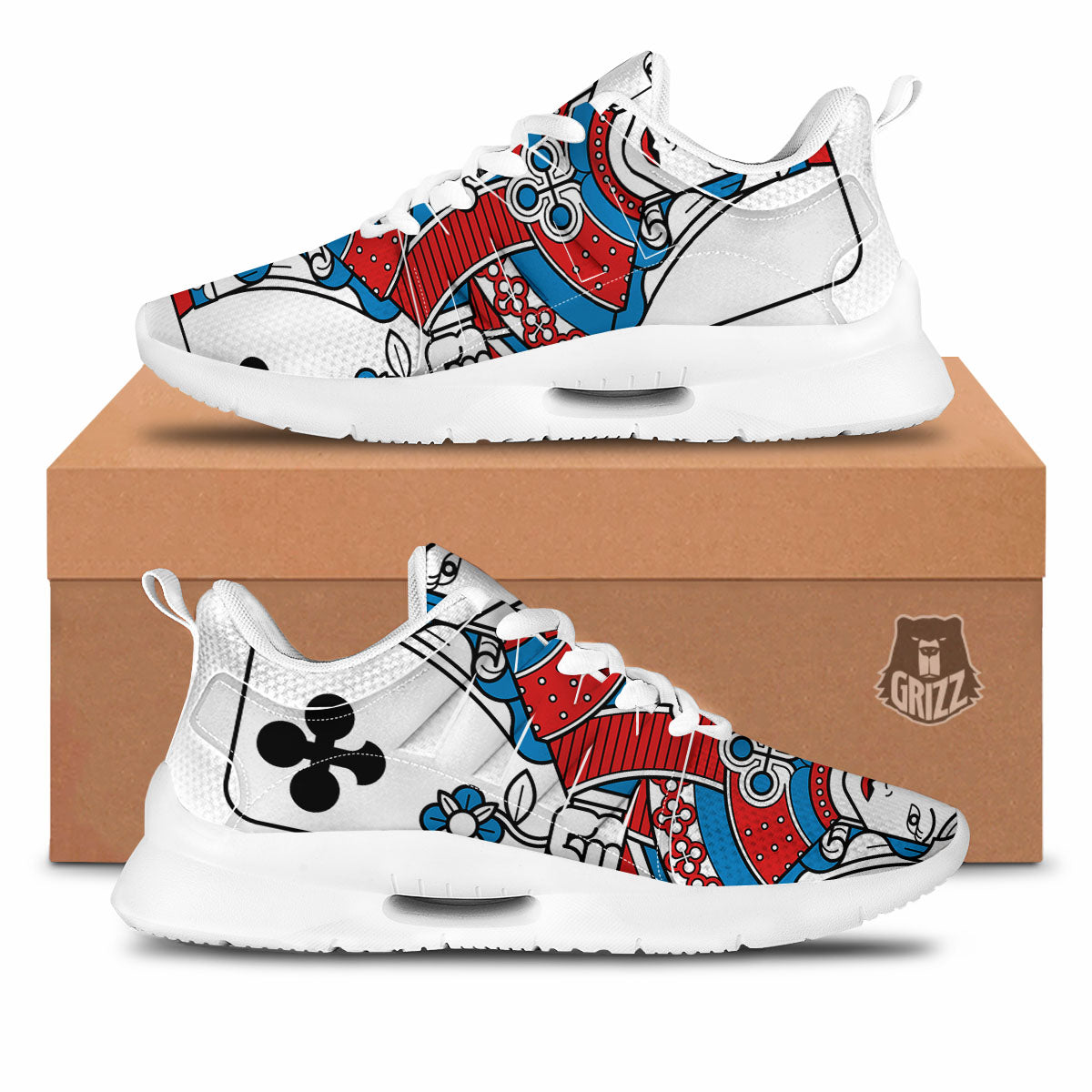 Playing Card Queen Of Clubs Print Tennis Shoes-grizzshop
