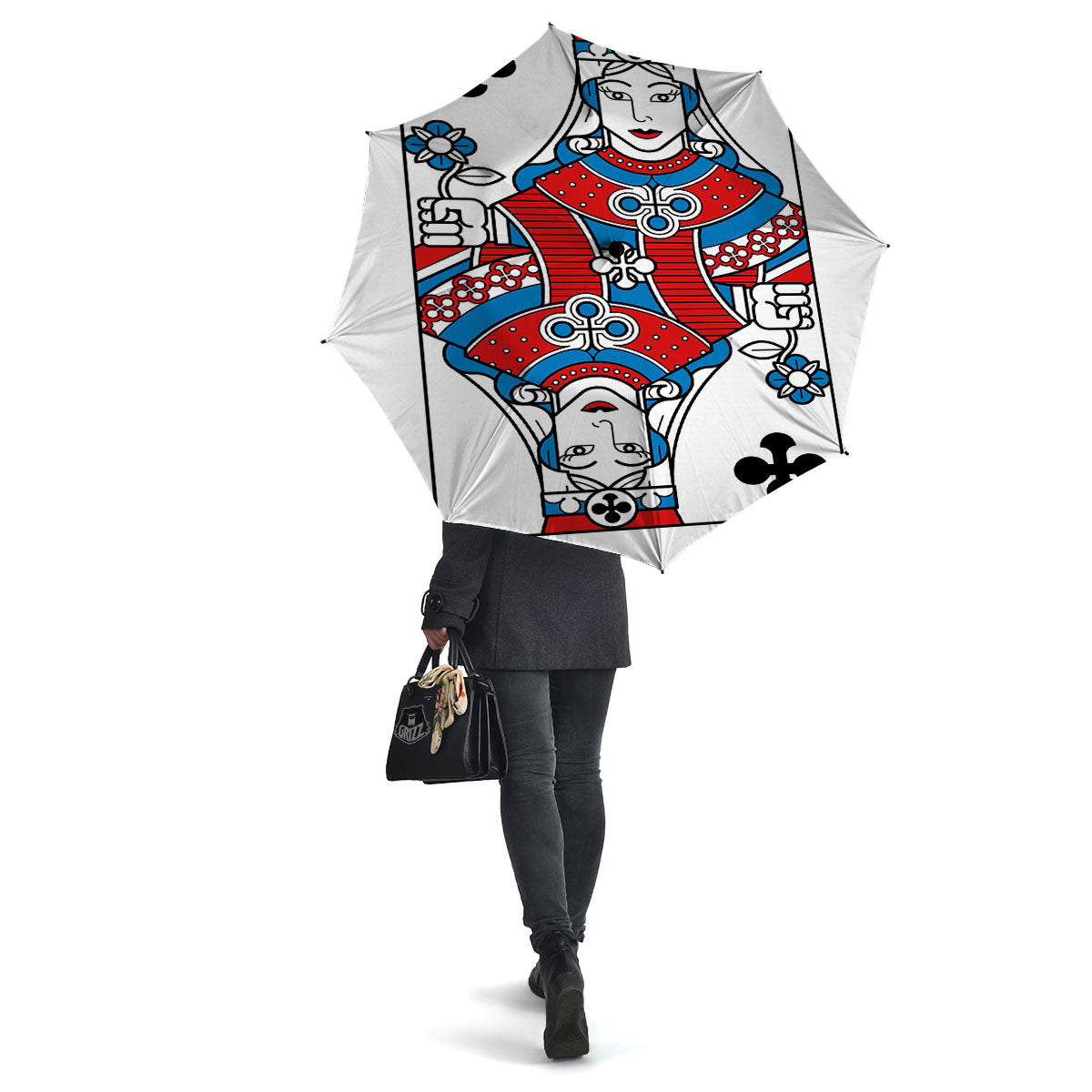 Playing Card Queen Of Clubs Print Umbrella-grizzshop