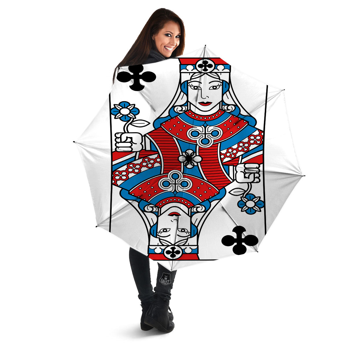 Playing Card Queen Of Clubs Print Umbrella-grizzshop