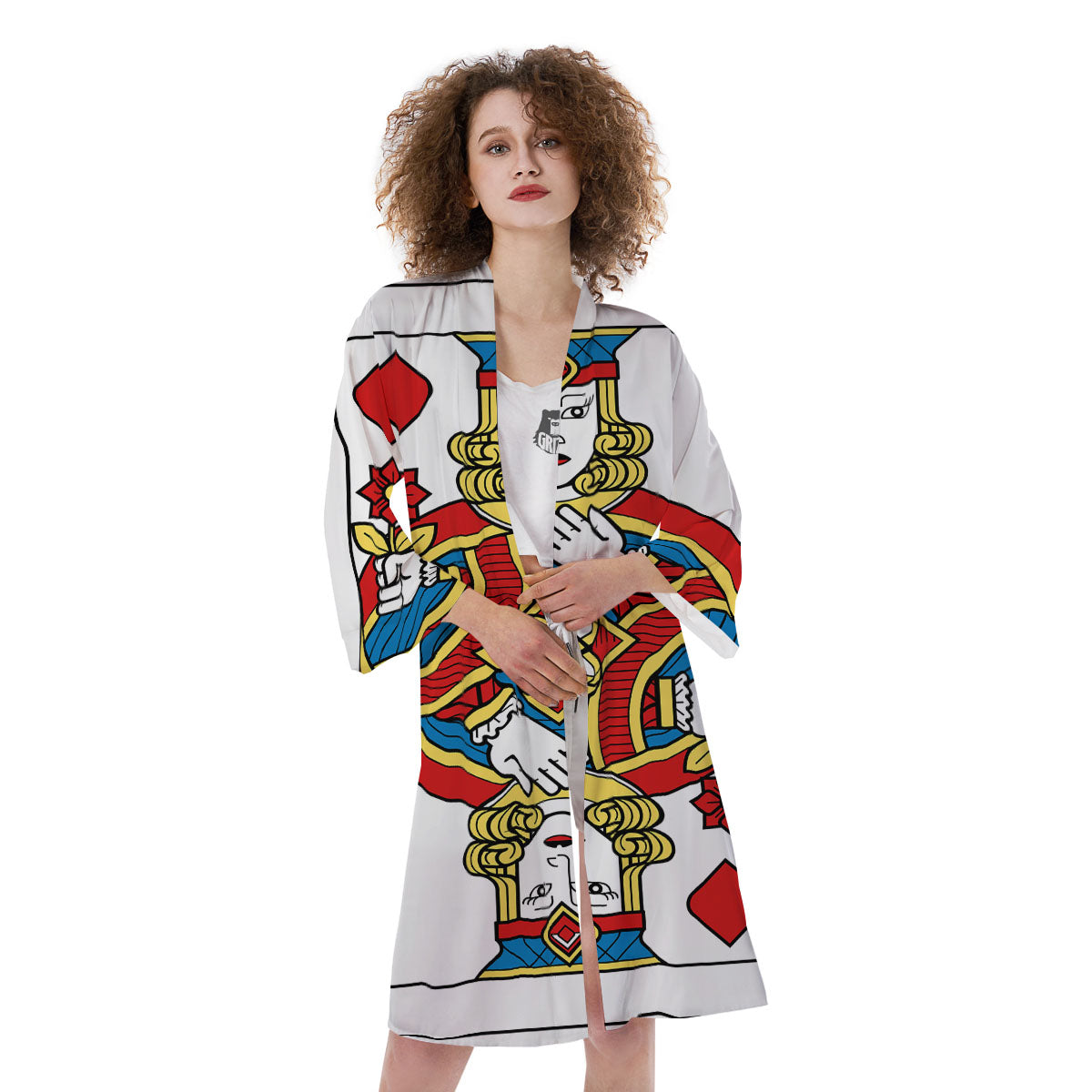 Playing Card Queen Of Diamonds Print Kimono-grizzshop