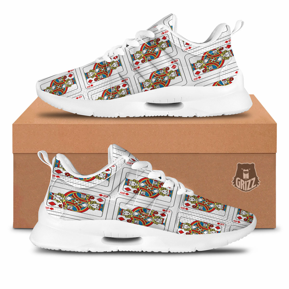 Playing Card Queen Of Diamonds Print Pattern Tennis Shoes-grizzshop