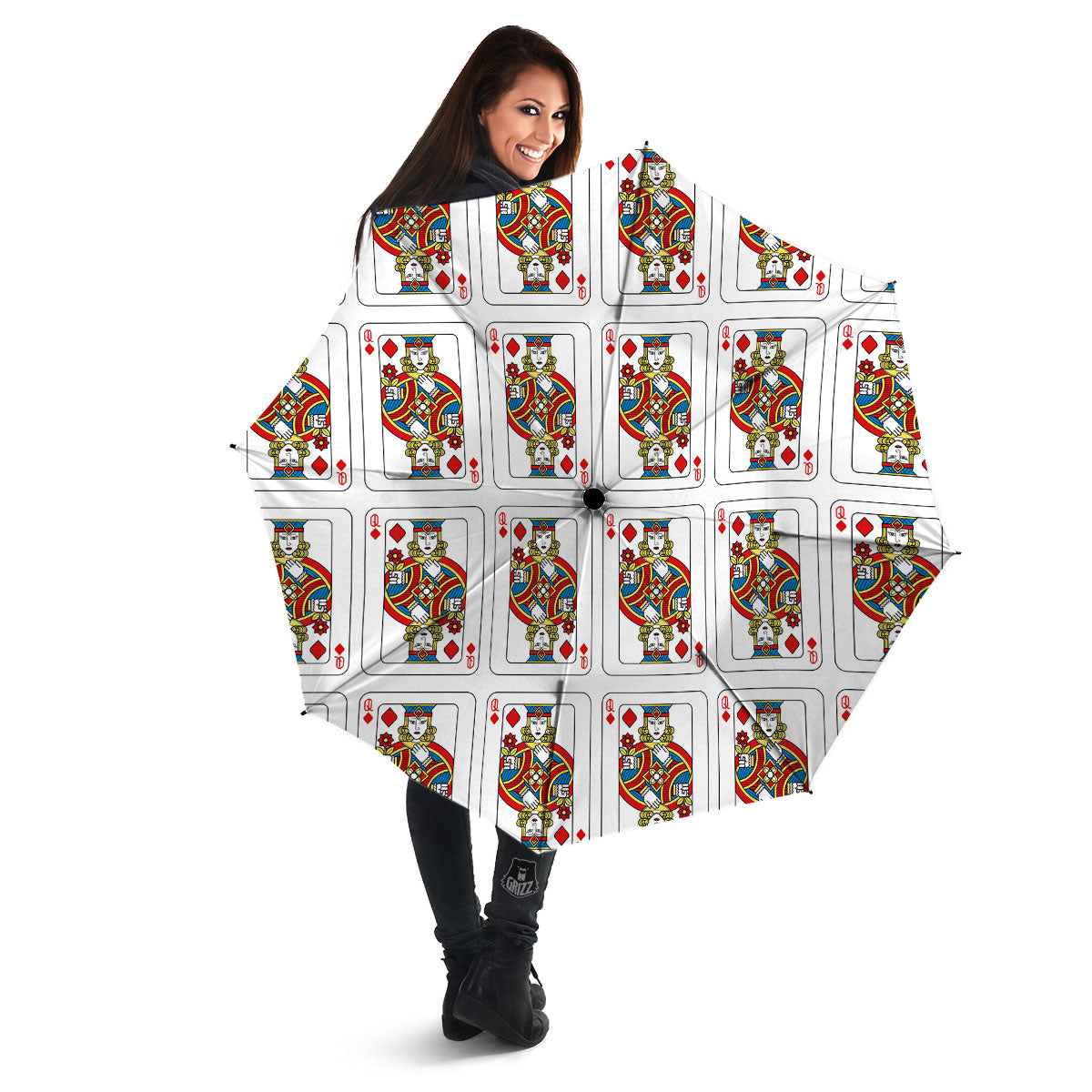 Playing Card Queen Of Diamonds Print Pattern Umbrella-grizzshop