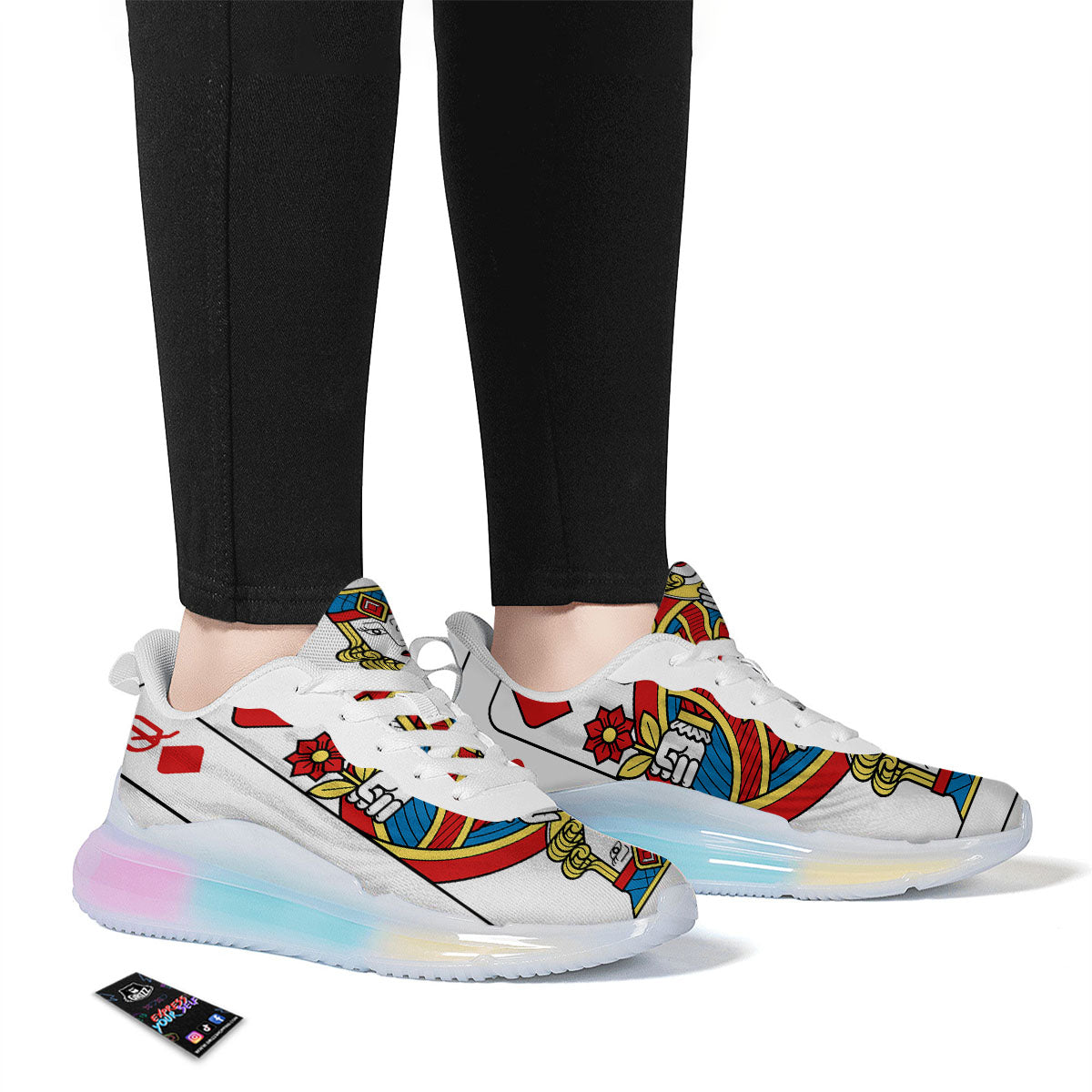 Playing Card Queen Of Diamonds Print Running Sneakers-grizzshop