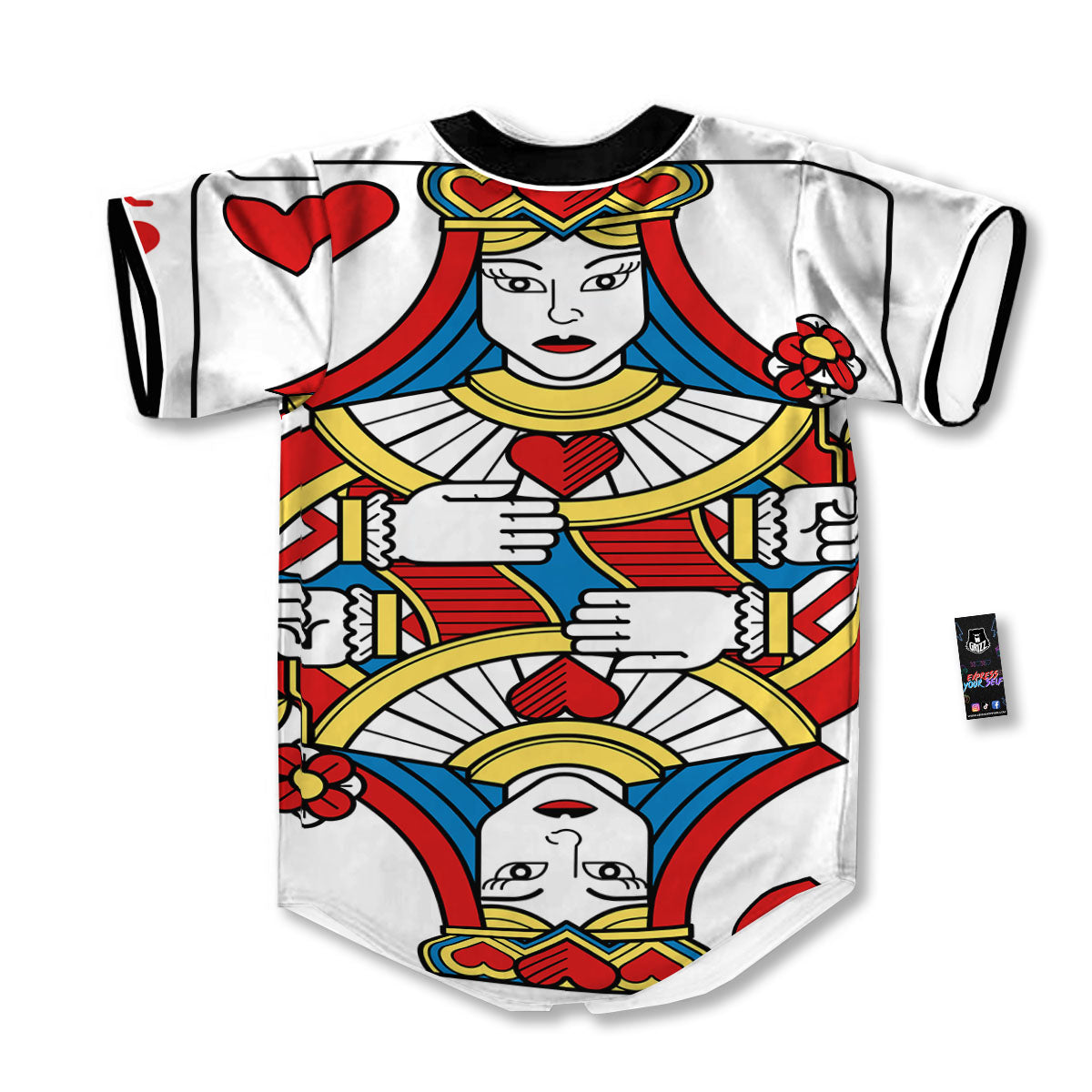 Playing Card Queen Of Hearts Print Baseball Jersey-grizzshop
