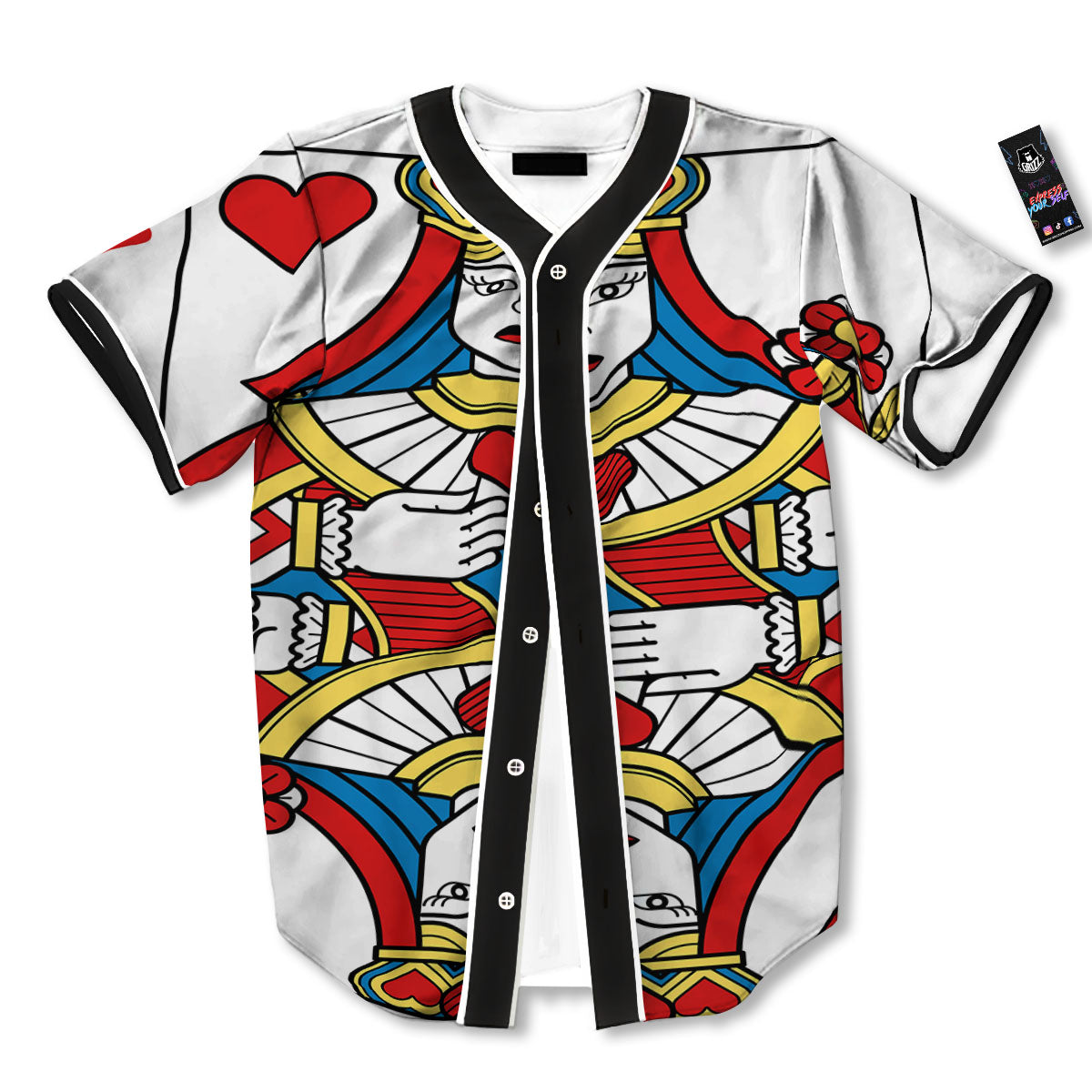 Playing Card Queen Of Hearts Print Baseball Jersey-grizzshop