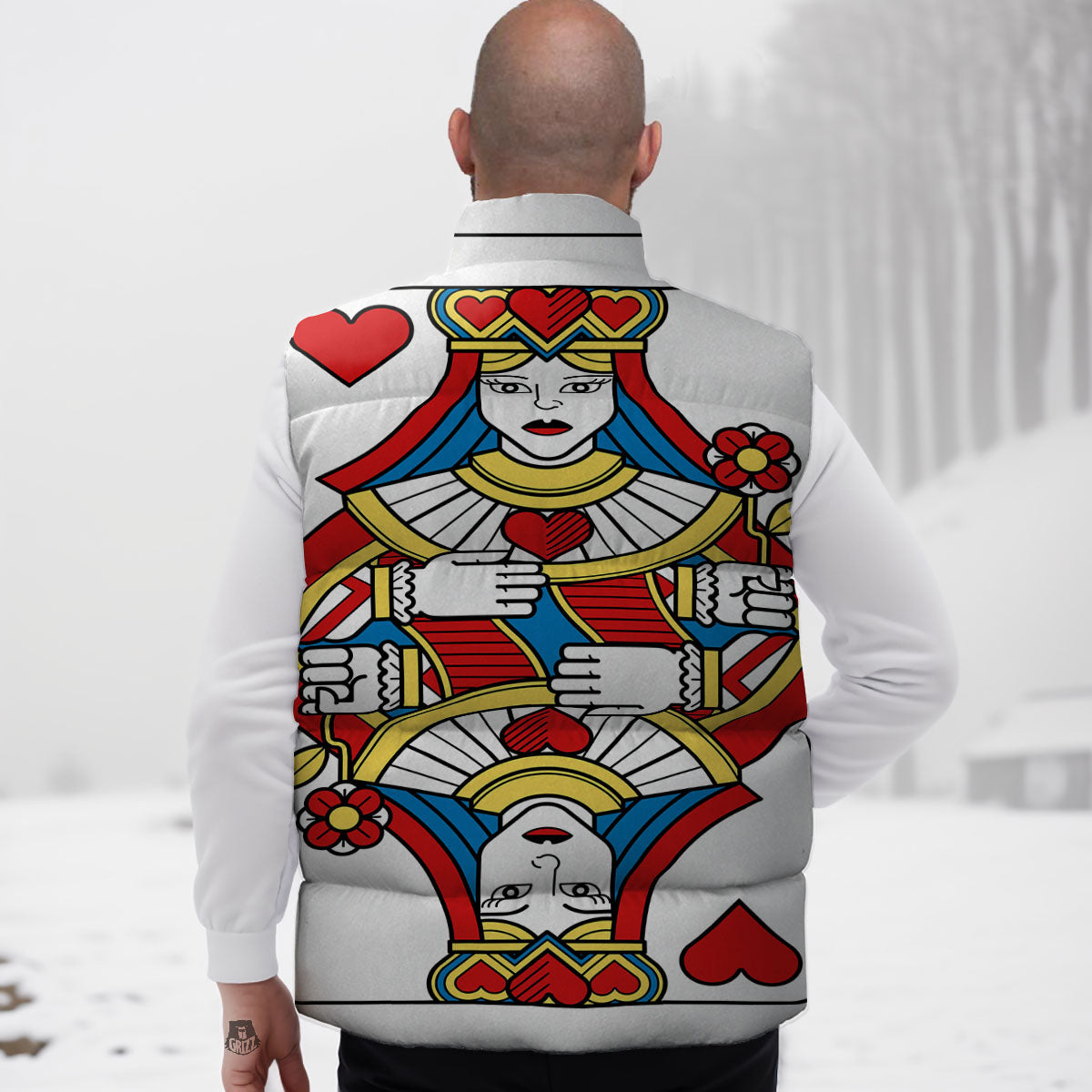 Playing Card Queen Of Hearts Print Down Vest