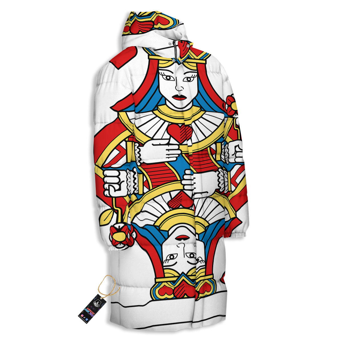 Playing Card Queen Of Hearts Print Long Down Jacket-grizzshop