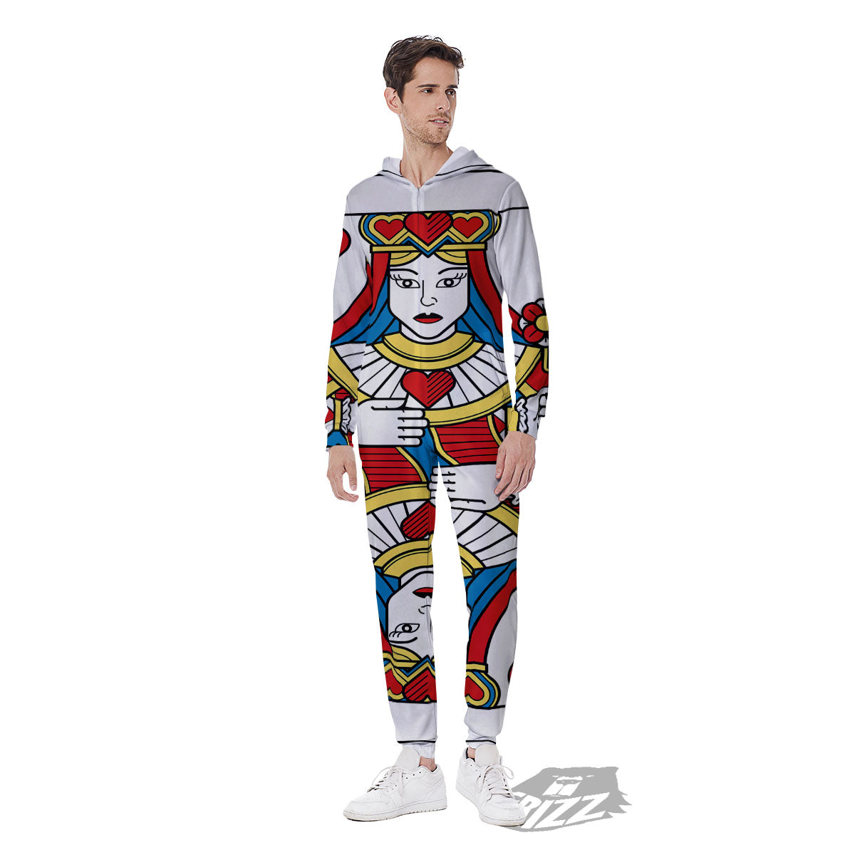 Playing Card Queen Of Hearts Print Men's Jumpsuit-grizzshop