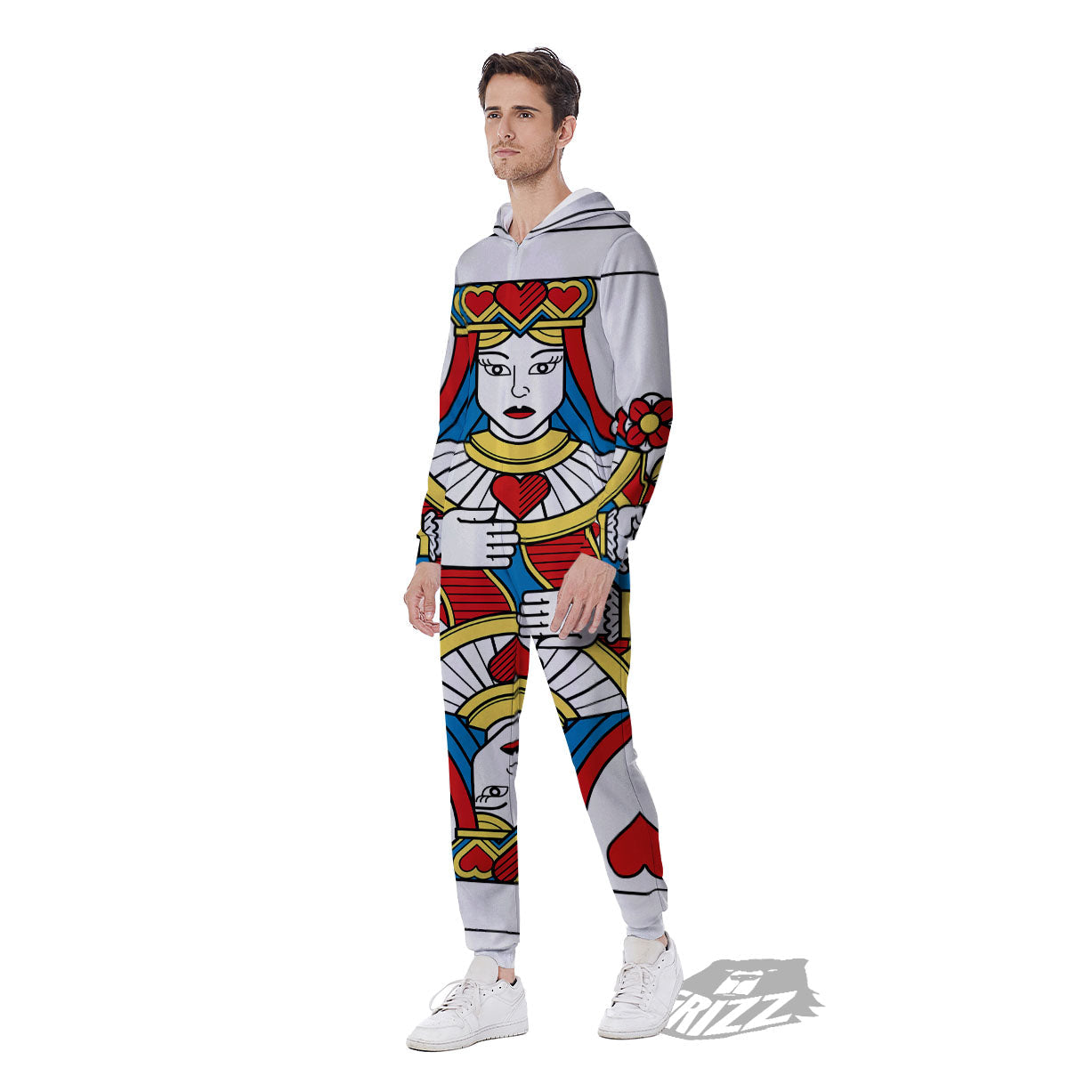 Playing Card Queen Of Hearts Print Men's Jumpsuit-grizzshop
