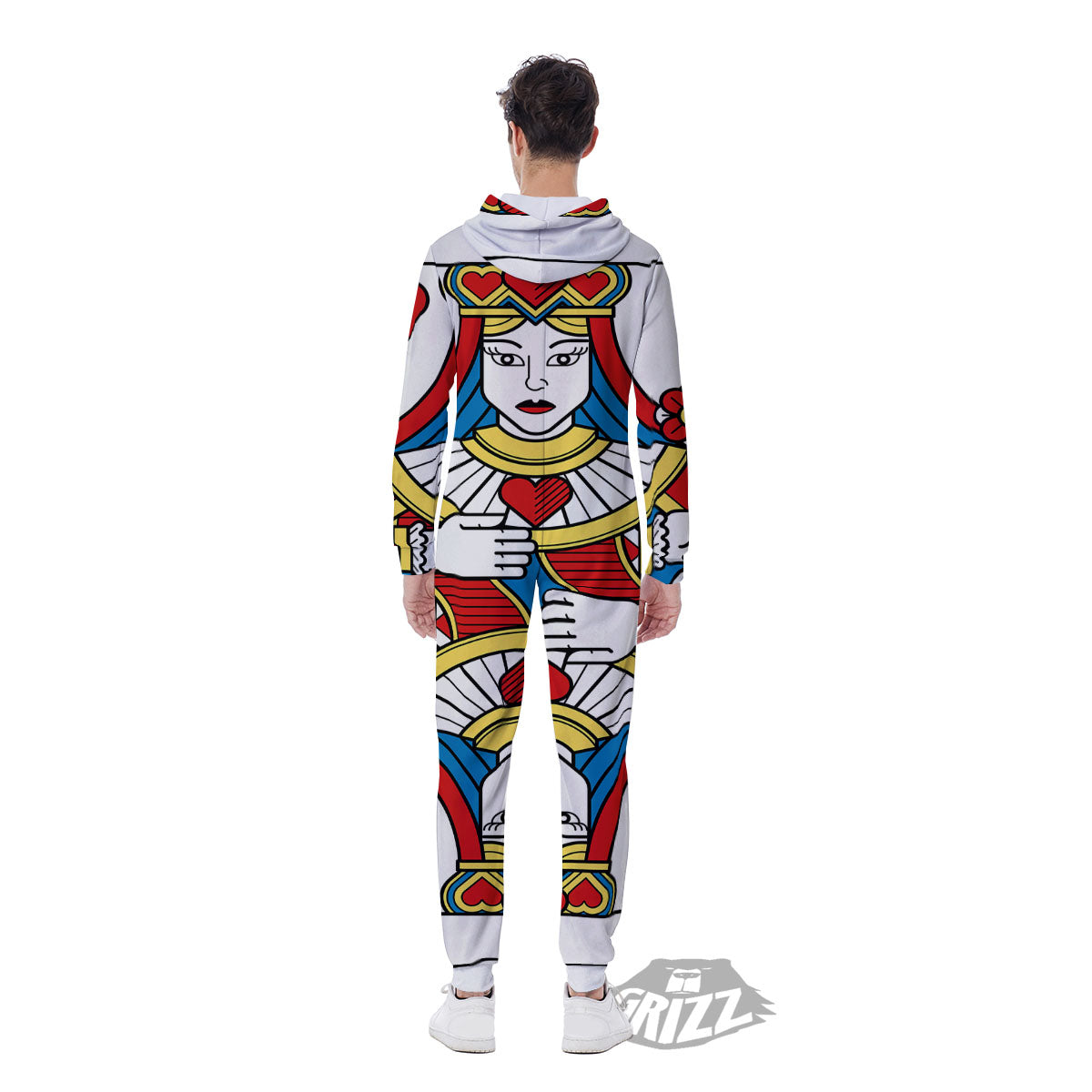 Playing Card Queen Of Hearts Print Men's Jumpsuit-grizzshop