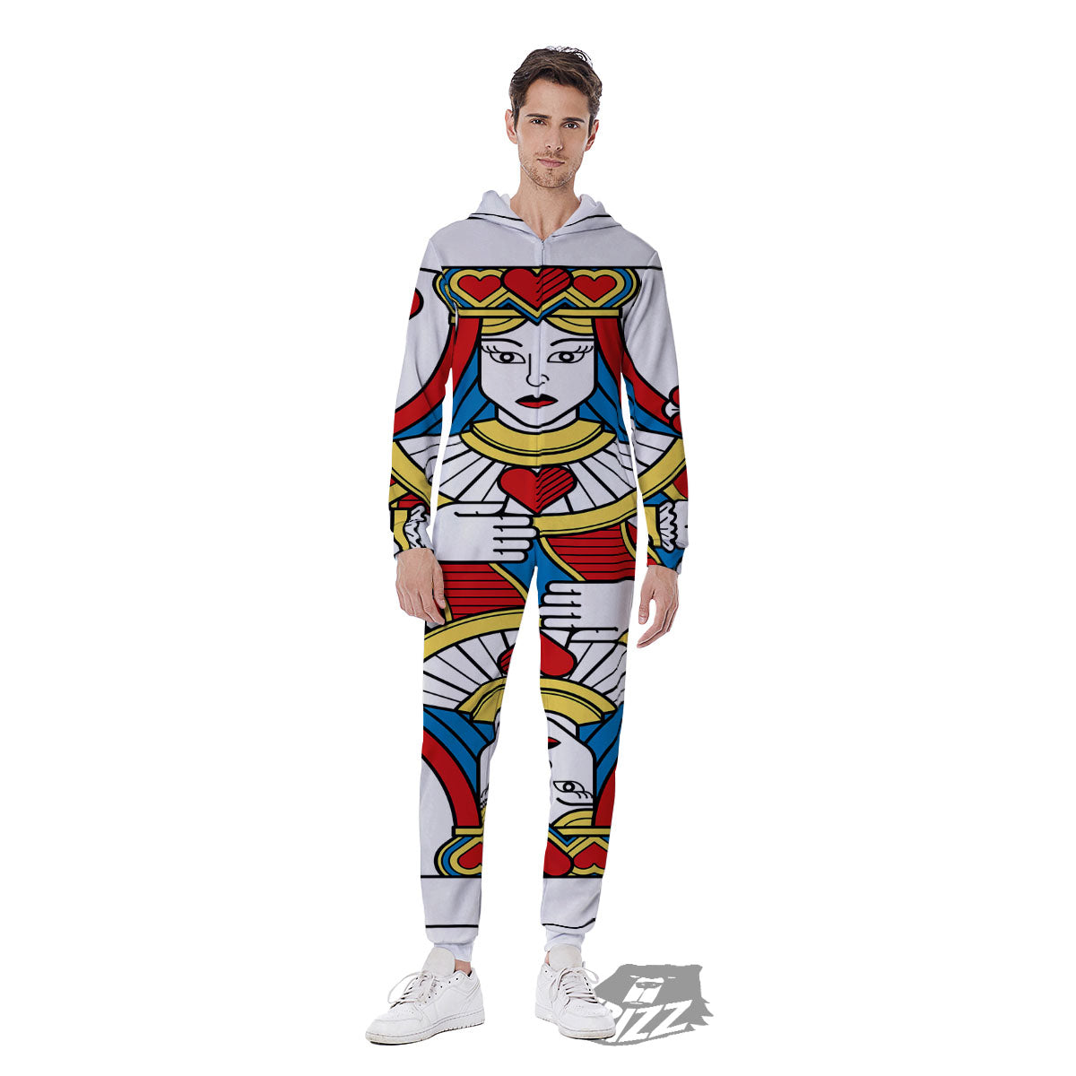 Playing Card Queen Of Hearts Print Men's Jumpsuit-grizzshop