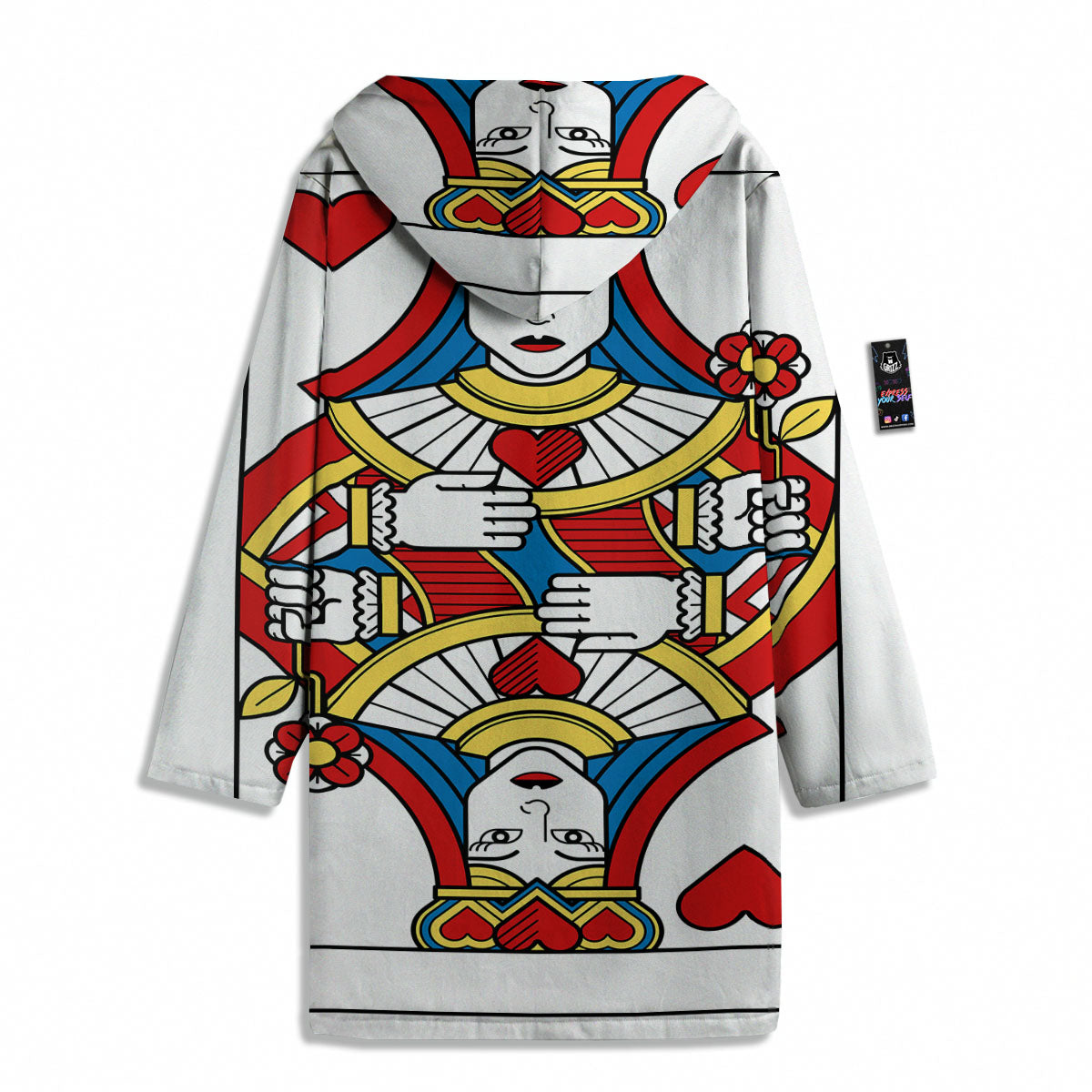Playing Card Queen Of Hearts Print Men's Windbreaker Jacket-grizzshop