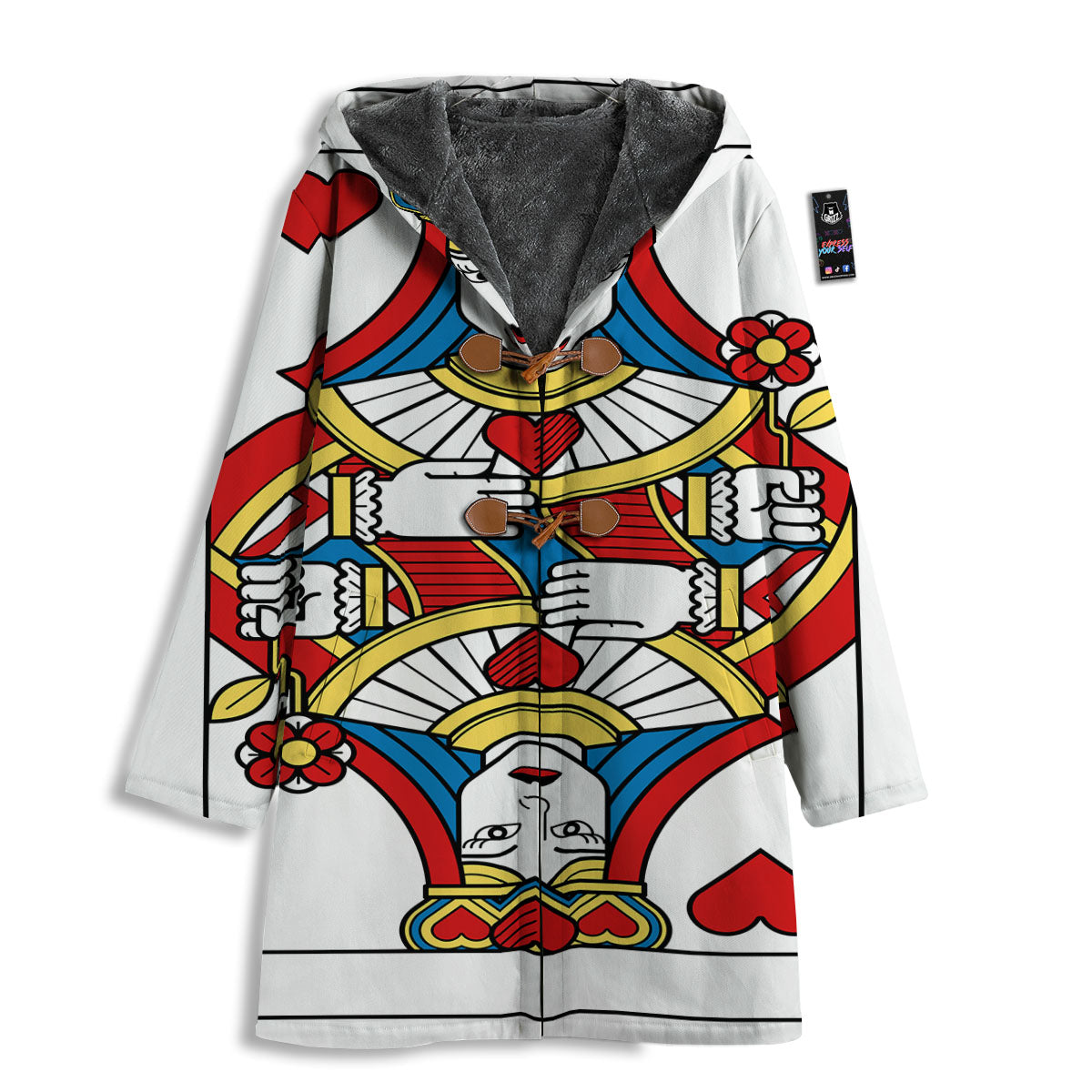 Playing Card Queen Of Hearts Print Men's Windbreaker Jacket-grizzshop