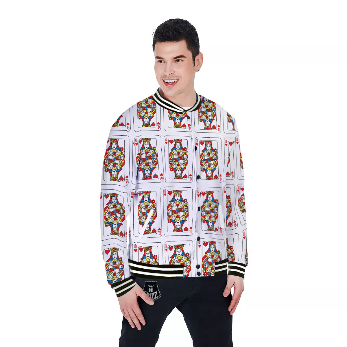 Playing Card Queen Of Hearts Print Pattern Baseball Jacket-grizzshop