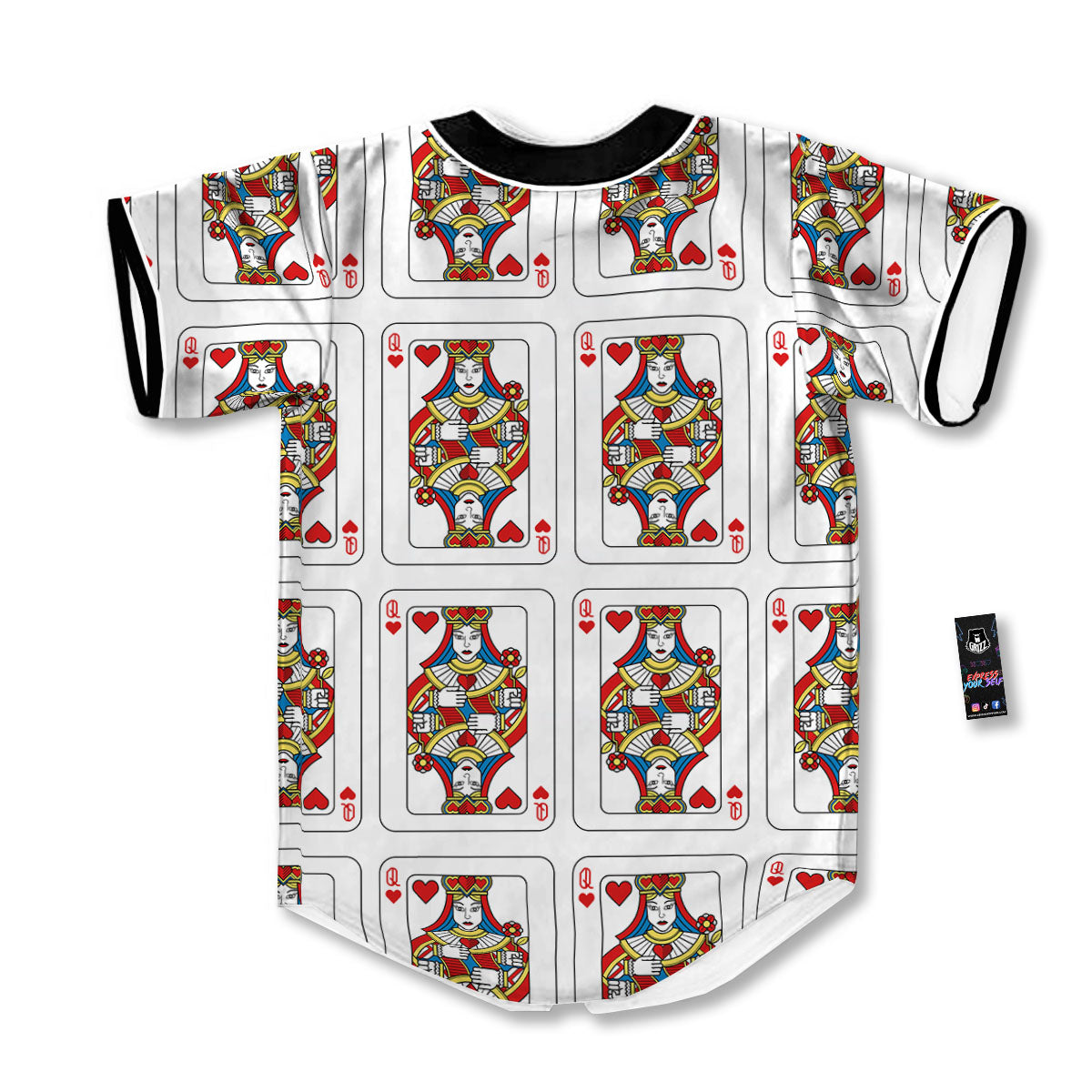 Playing Card Queen Of Hearts Print Pattern Baseball Jersey-grizzshop