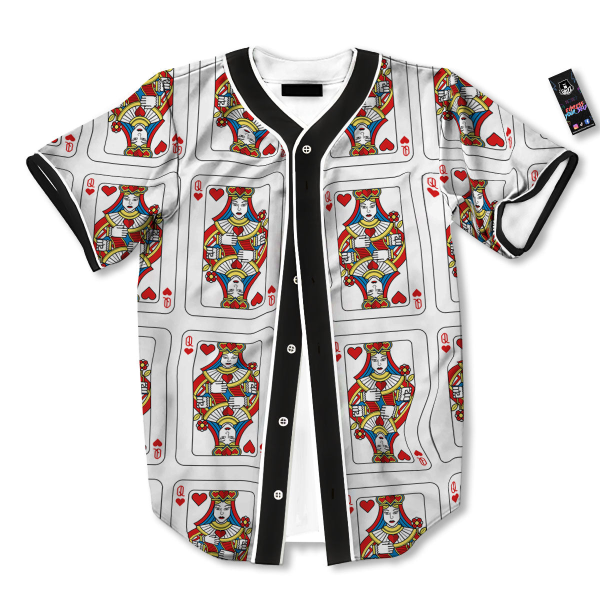 Playing Card Queen Of Hearts Print Pattern Baseball Jersey-grizzshop
