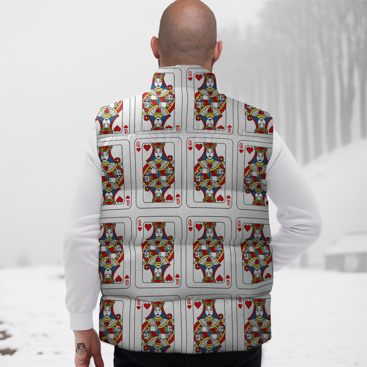 Playing Card Queen Of Hearts Print Pattern Down Vest