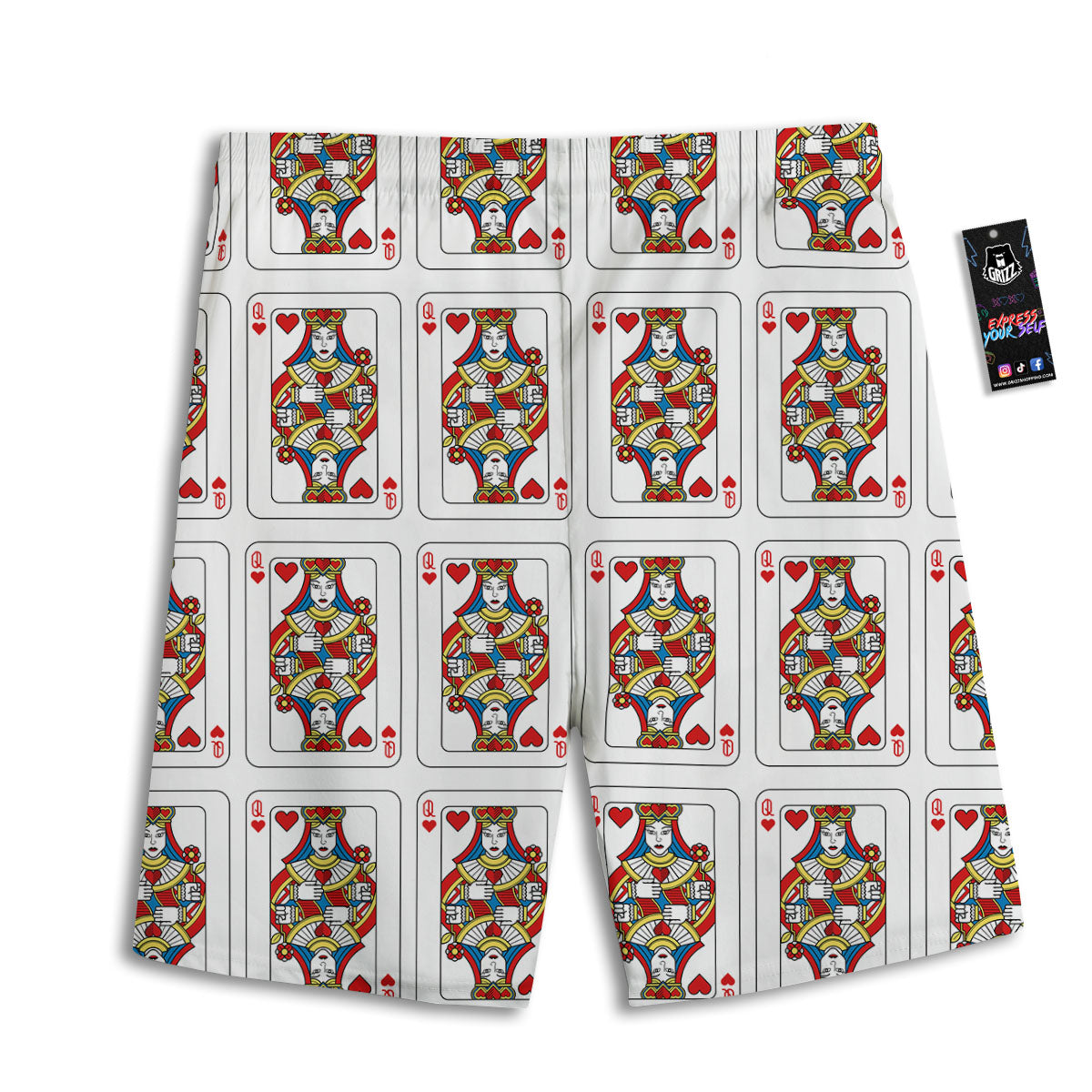 Playing Card Queen Of Hearts Print Pattern Men's Athletic Shorts
