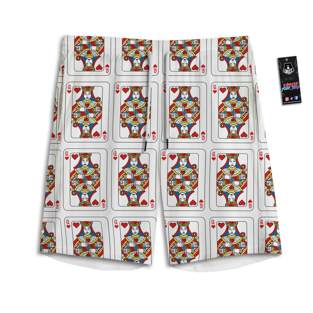 Playing Card Queen Of Hearts Print Pattern Men's Athletic Shorts