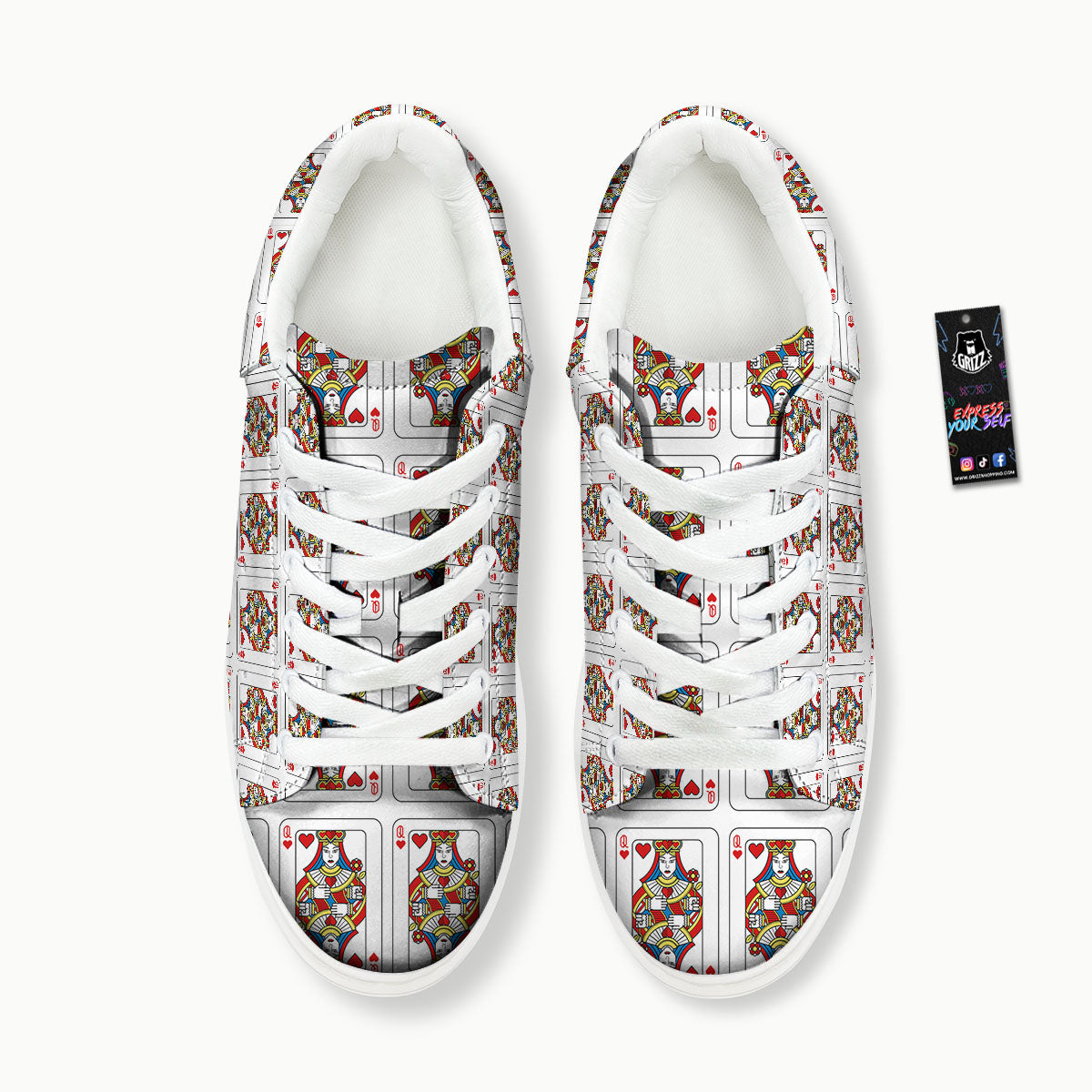 Playing Card Queen Of Hearts Print Pattern Platform Shoes-grizzshop