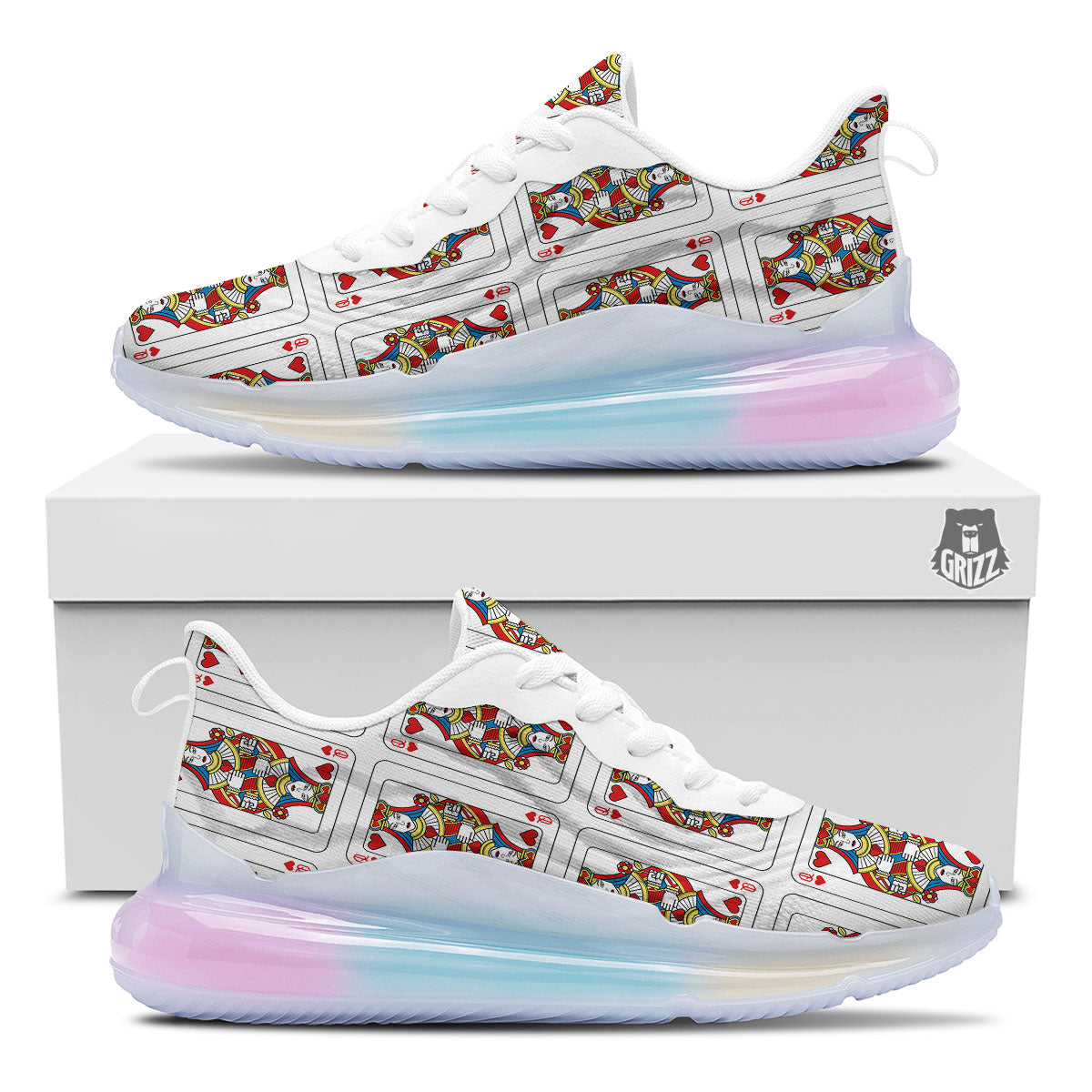 Playing Card Queen Of Hearts Print Pattern Running Sneakers-grizzshop