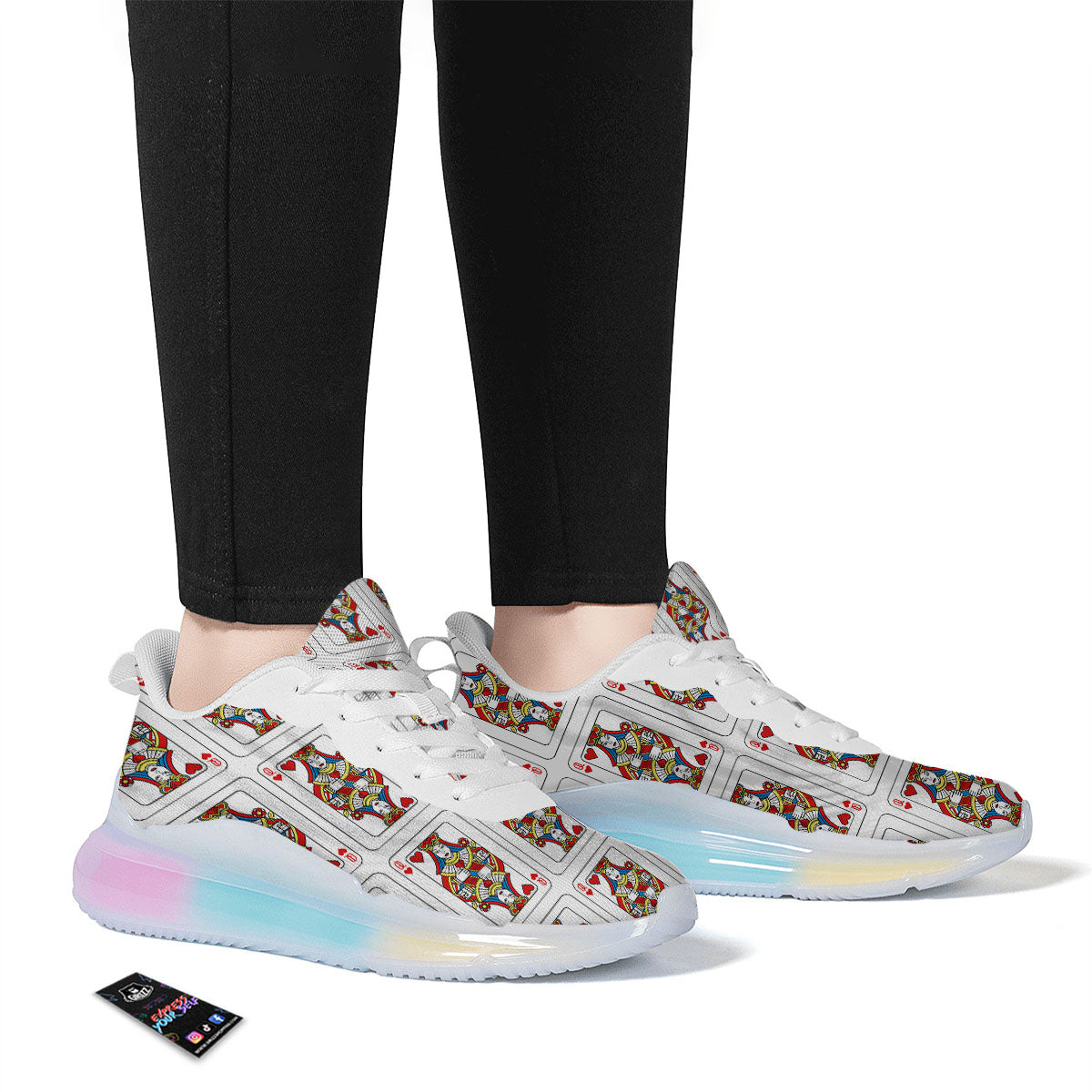 Playing Card Queen Of Hearts Print Pattern Running Sneakers-grizzshop