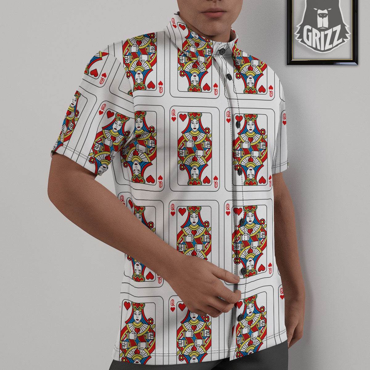 Playing Card Queen Of Hearts Print Pattern Untucked Shirts-grizzshop