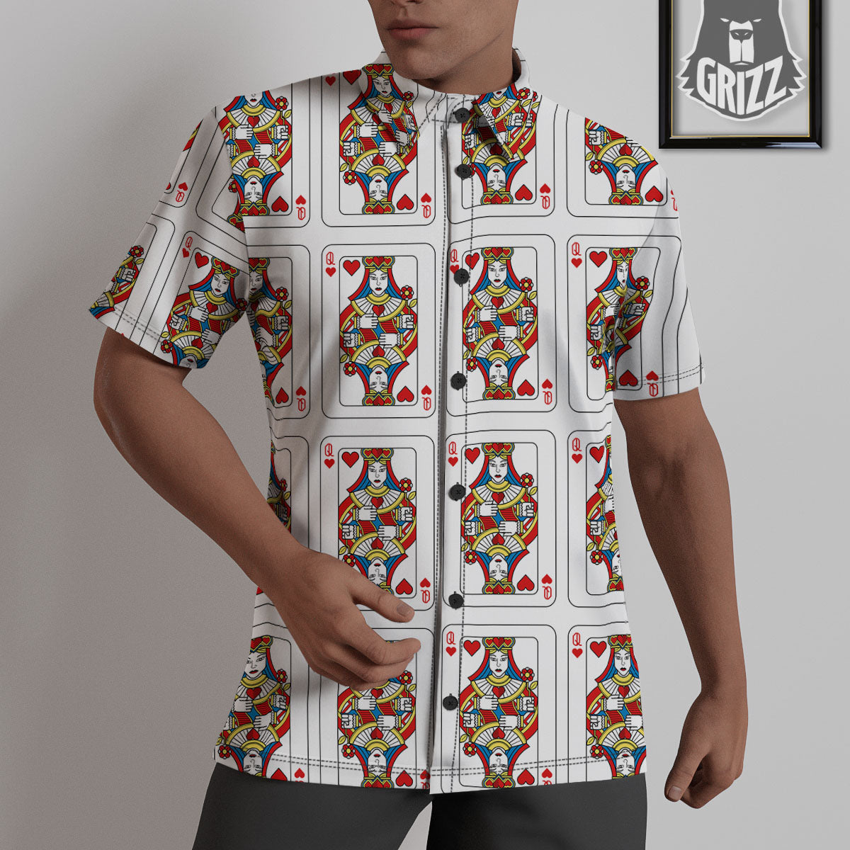Playing Card Queen Of Hearts Print Pattern Untucked Shirts-grizzshop