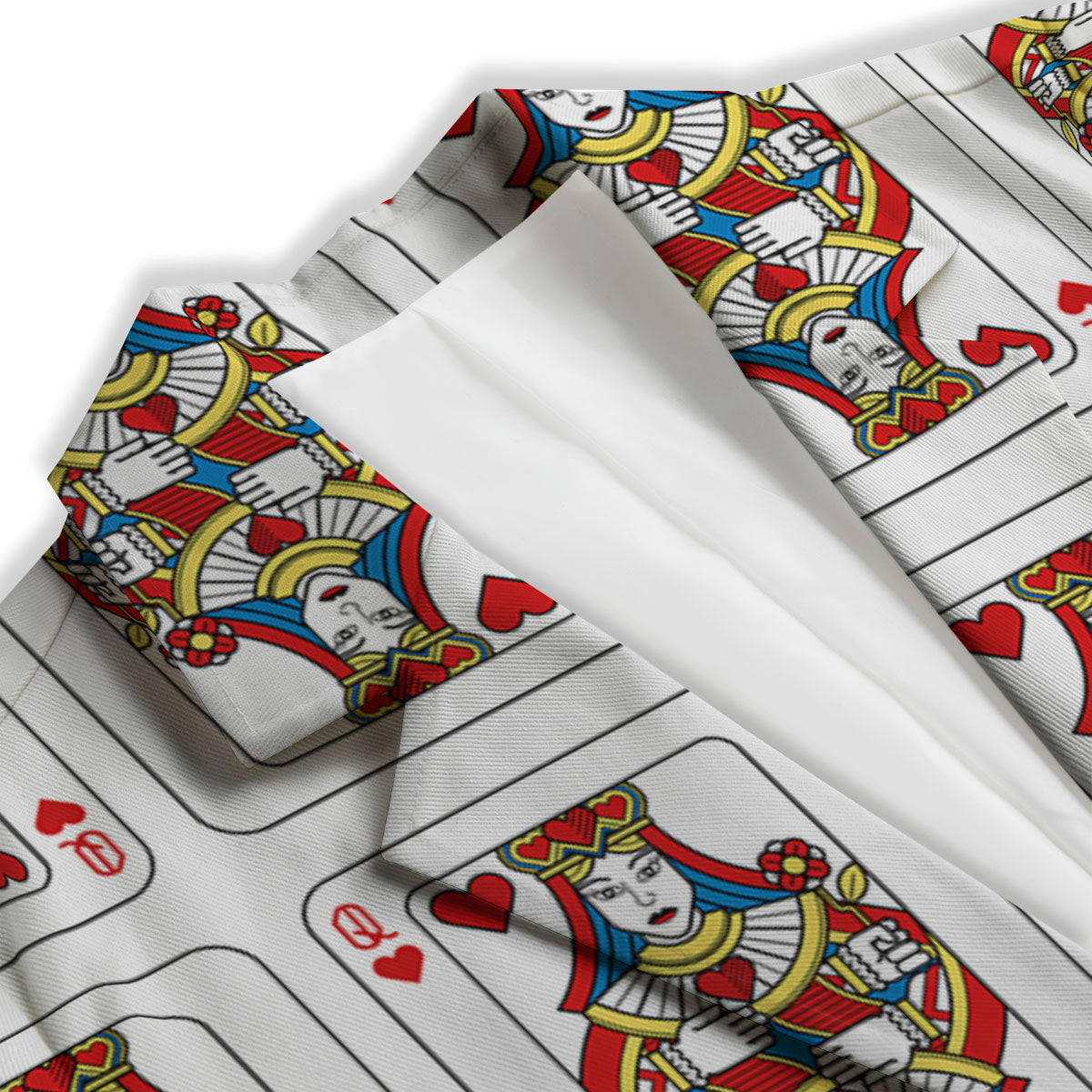 Playing Card Queen Of Hearts Print Pattern Women's Blazer-grizzshop
