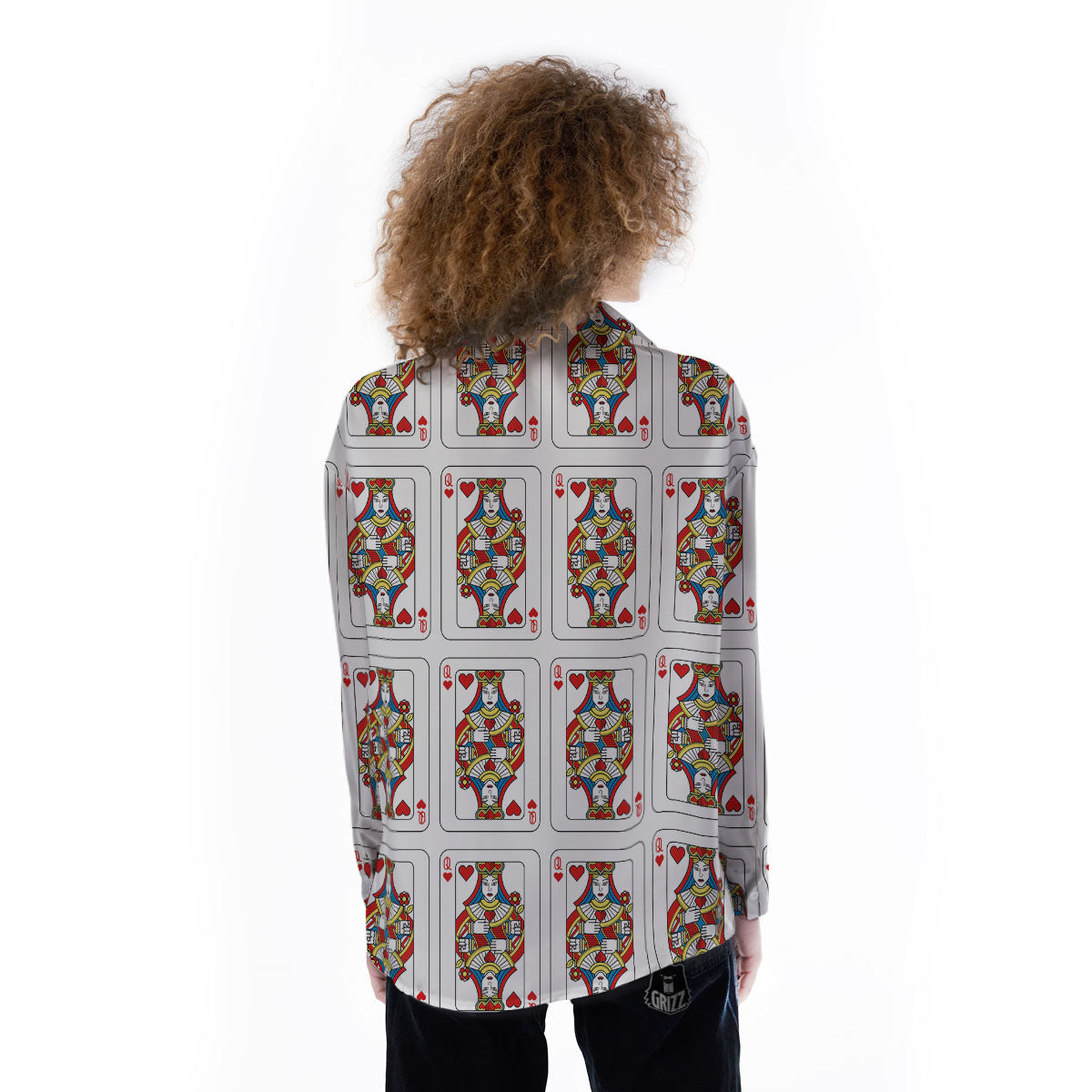 Playing Card Queen Of Hearts Print Pattern Women's Long Sleeve Shirts-grizzshop