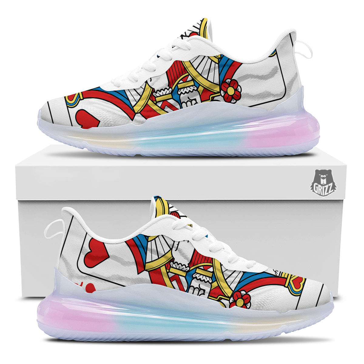 Playing Card Queen Of Hearts Print Running Sneakers-grizzshop
