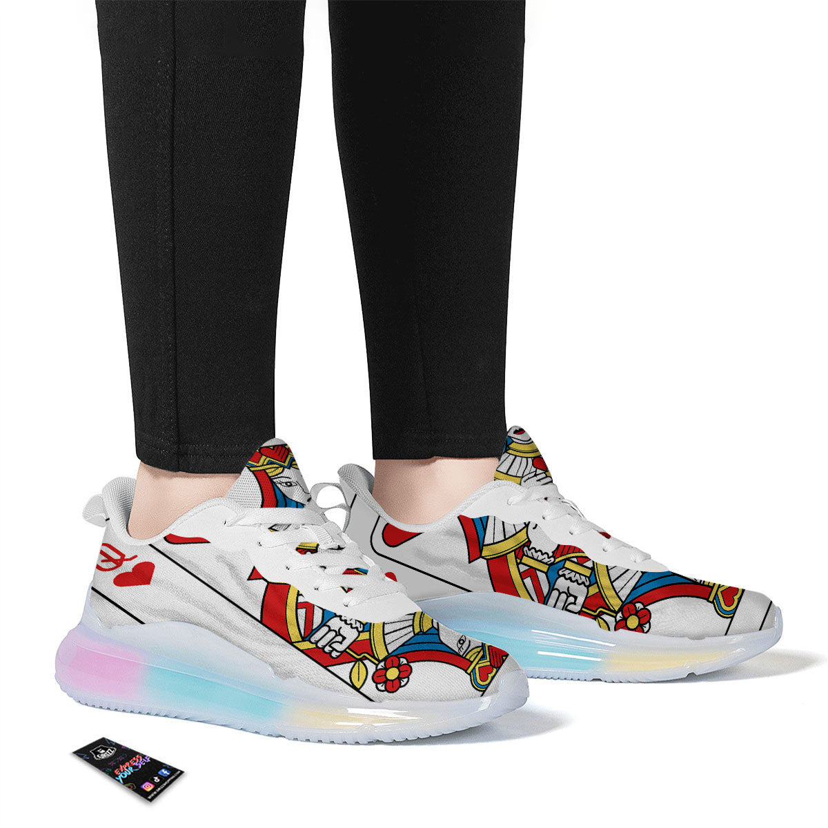 Playing Card Queen Of Hearts Print Running Sneakers-grizzshop