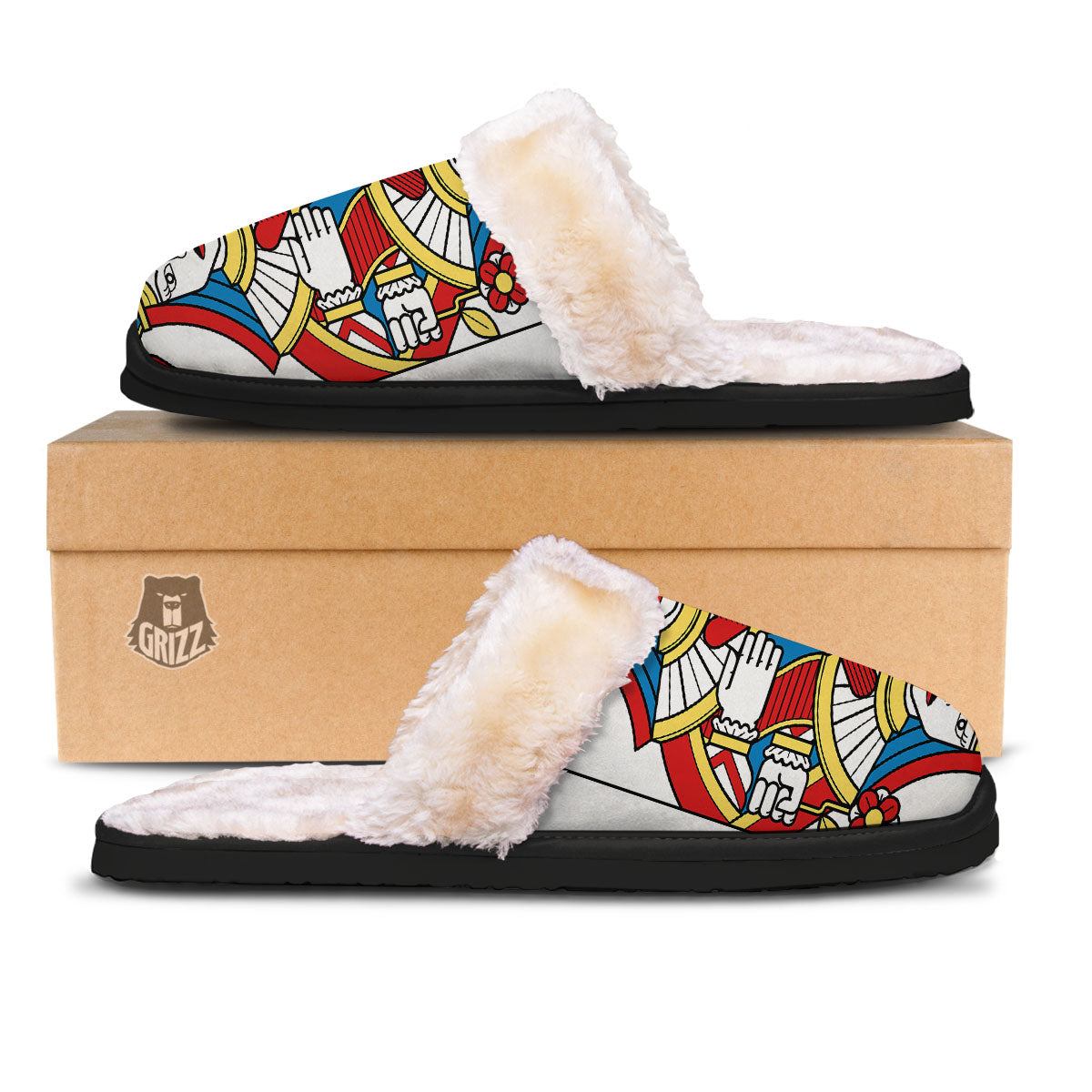 Playing Card Queen Of Hearts Print Slippers-grizzshop